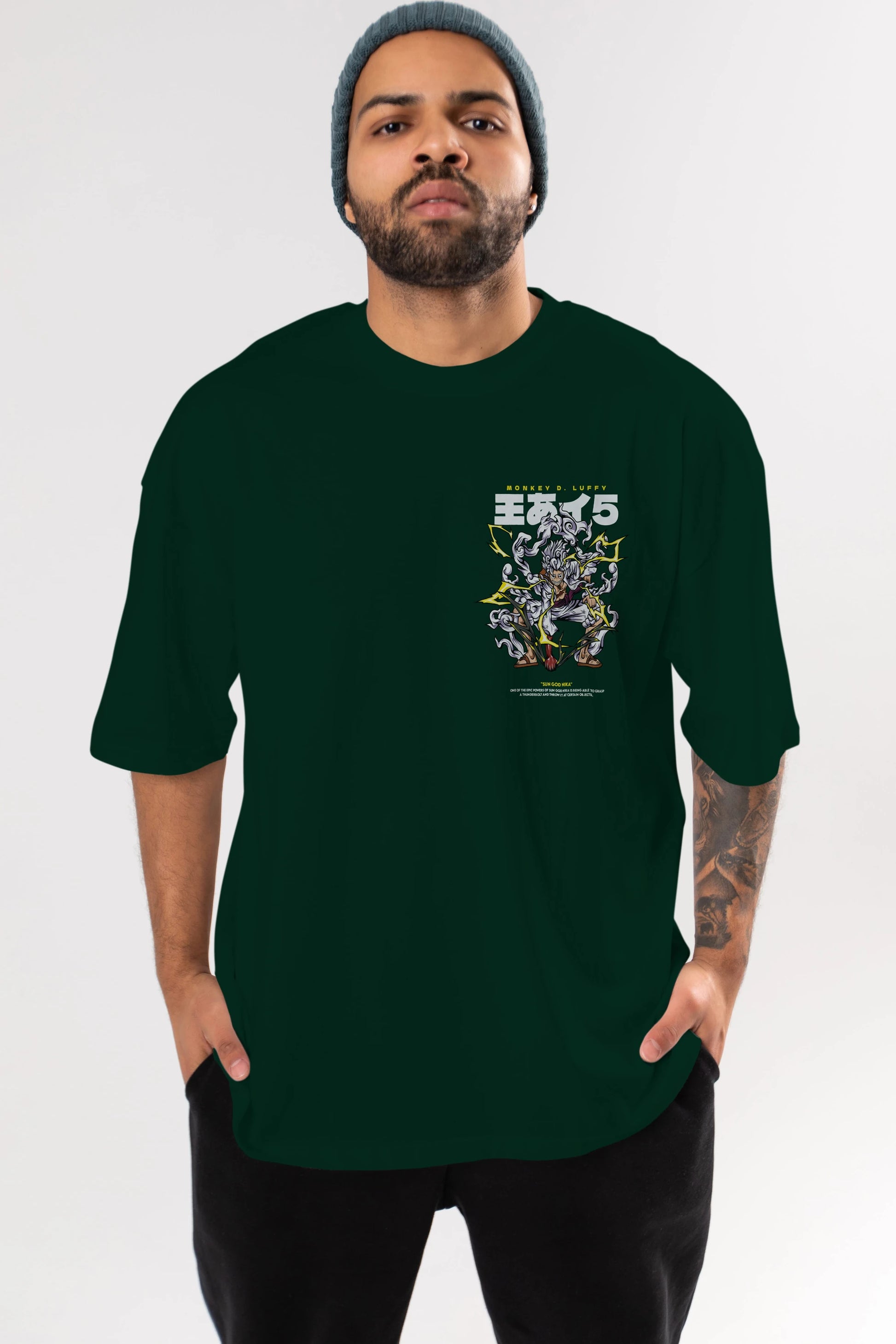 Monkey D. Luffy GEAR5 1 Ön Sol Baskılı Oversize t-shirt Erkek Kadın Unisex %100 Pamuk Bisiklet Yaka tişort