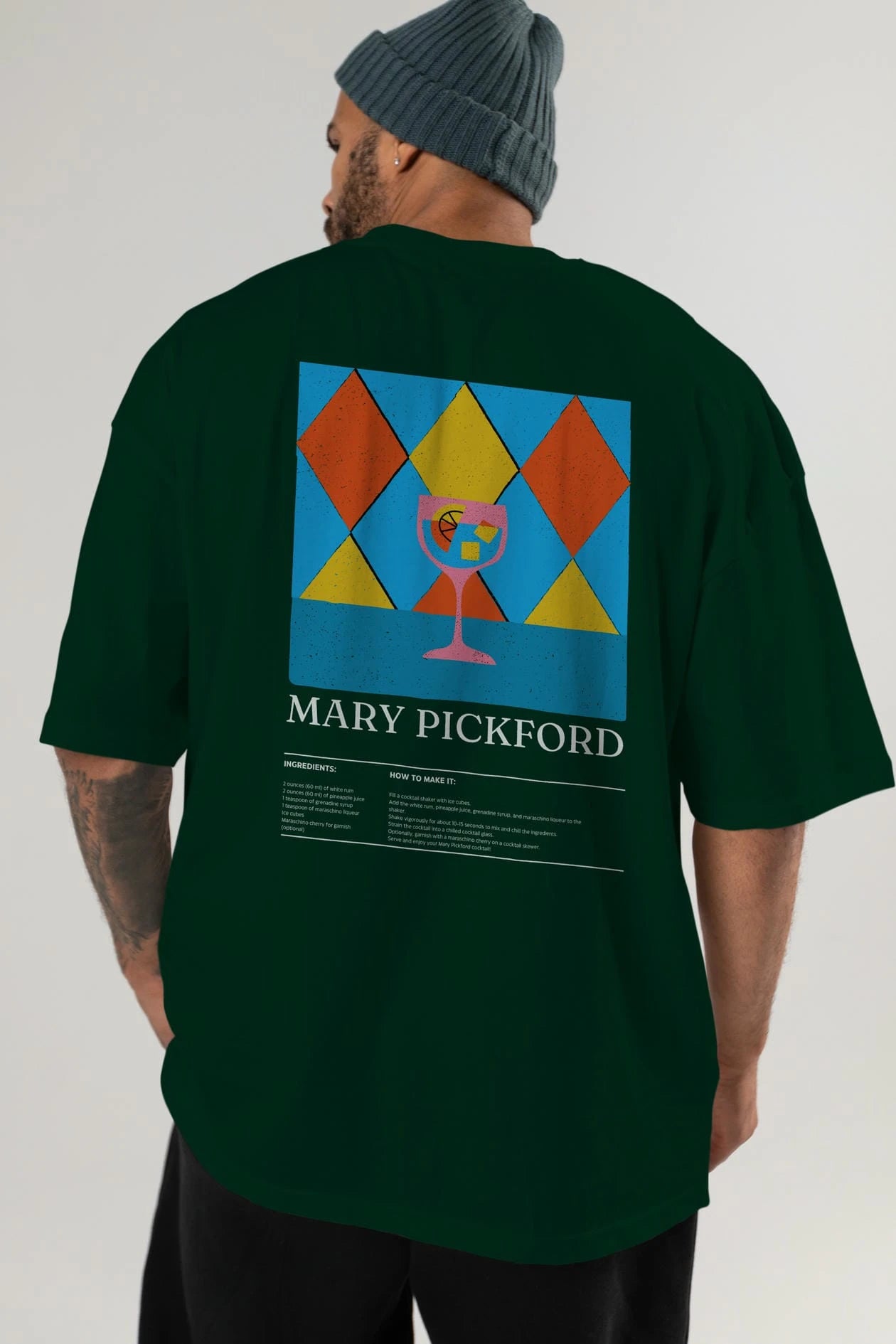 Mary Pickford Kokteyl Serisi Arka Baskılı Oversize t-shirt Erkek Kadın %100 Pamuk Bisiklet Yaka tişort