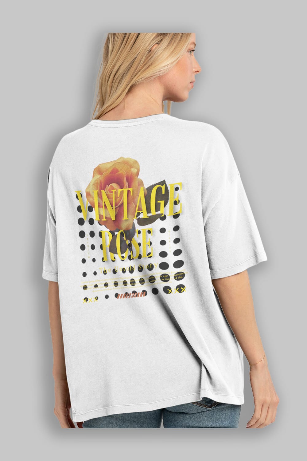 Vintage Rose Yazılı Arka Baskılı Oversize t-shirt Erkek Kadın Unisex