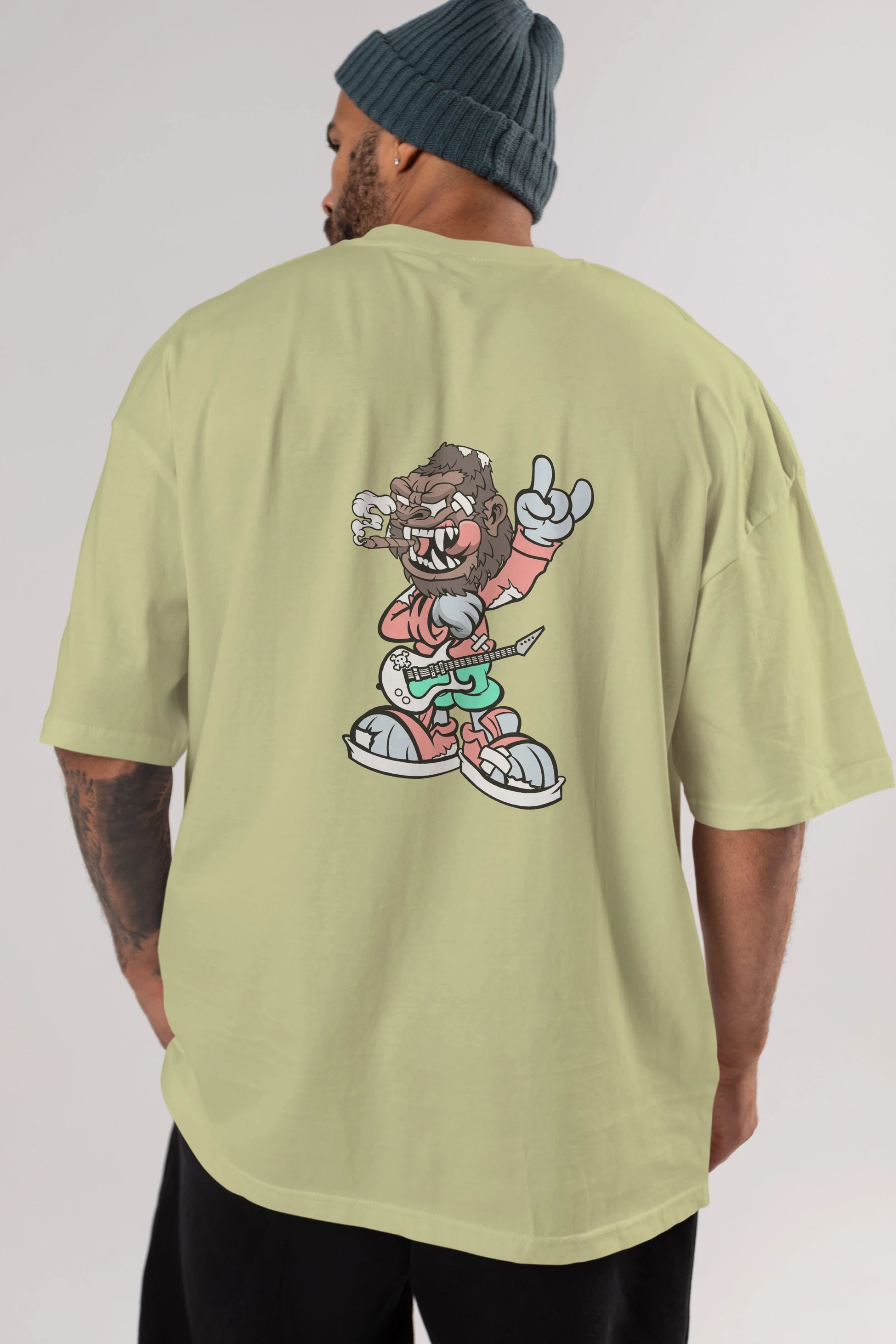 Gorilla Rockstar Arka Baskılı Oversize t-shirt Erkek Kadın Unisex %100 Pamuk tişort