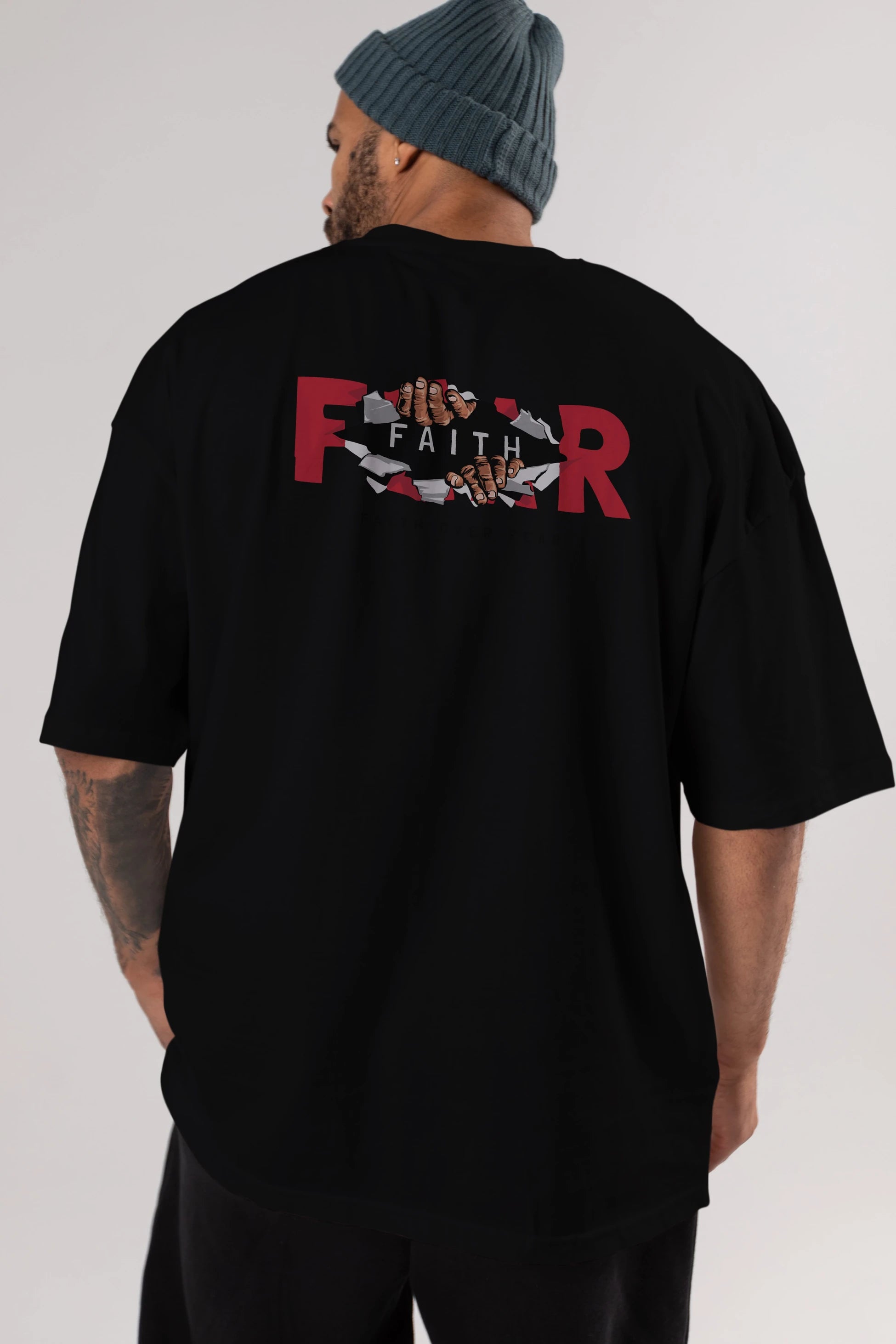 Faith Over Fear Arka Baskılı Oversize t-shirt Erkek Kadın Unisex