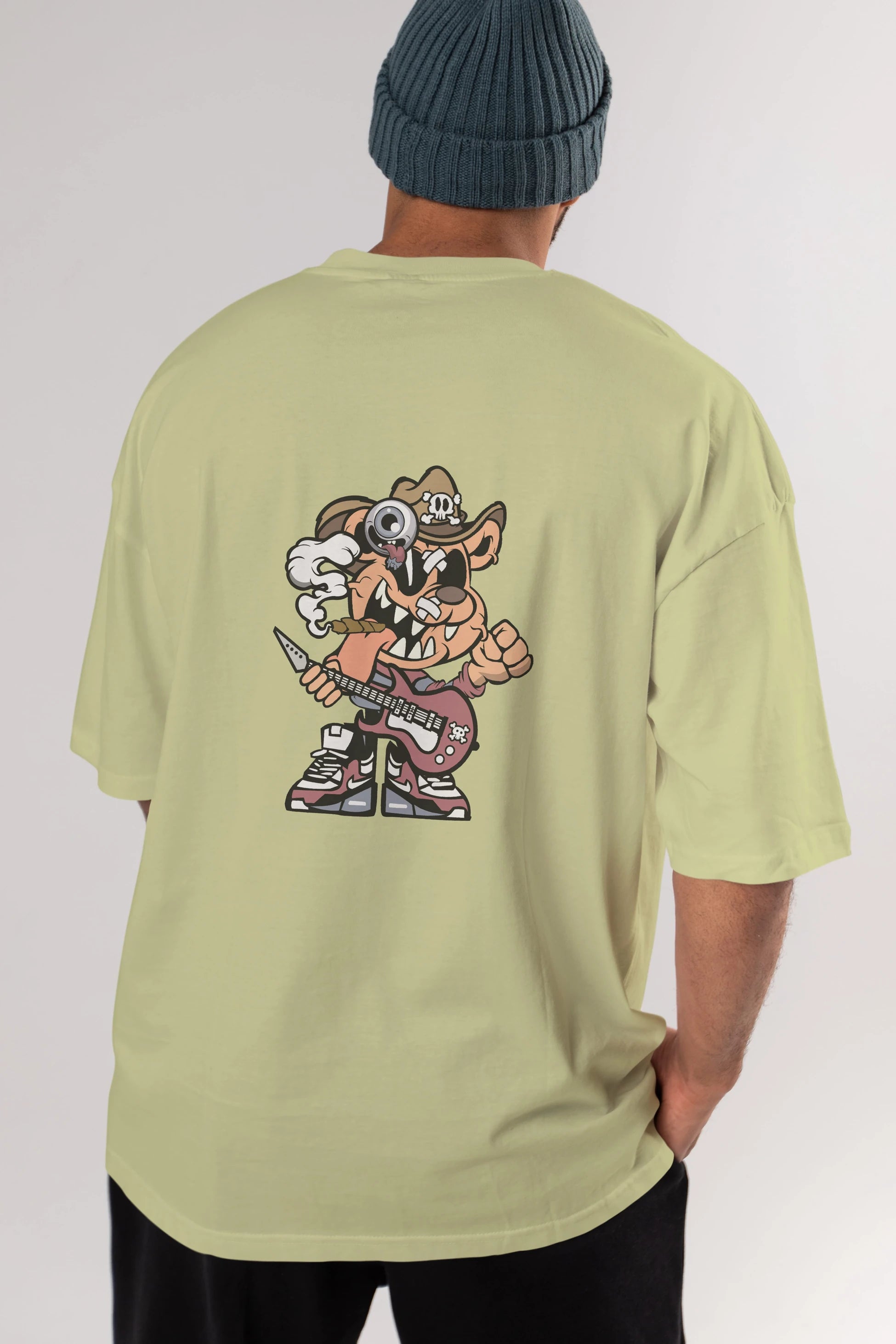 Freddy Bear Arka Baskılı Oversize t-shirt Erkek Kadın Unisex %100 Pamuk tişort
