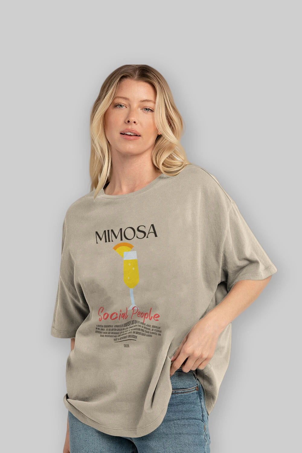 Mimosa Kokteyl Serisi ön Baskılı Oversize t-shirt Erkek Kadın %100 Pamuk Bisiklet Yaka tişort