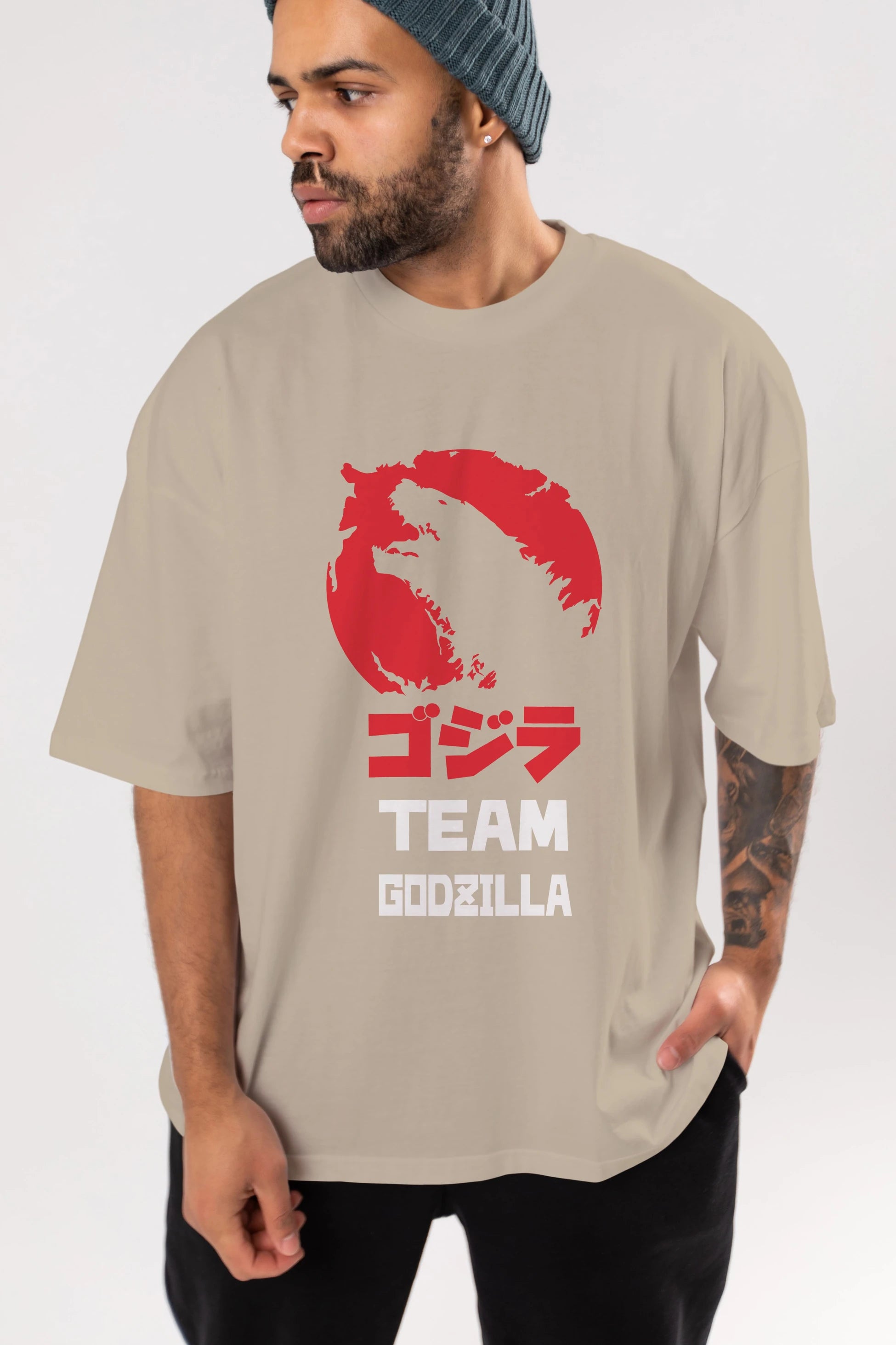 Team Godzilla Ön Baskılı Oversize t-shirt Erkek Kadın Unisex %100 Pamuk Bisiklet Yaka tişort