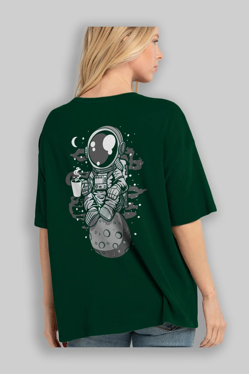 Astronaut Coffee Arka Baskılı Oversize t-shirt Erkek Kadın Unisex