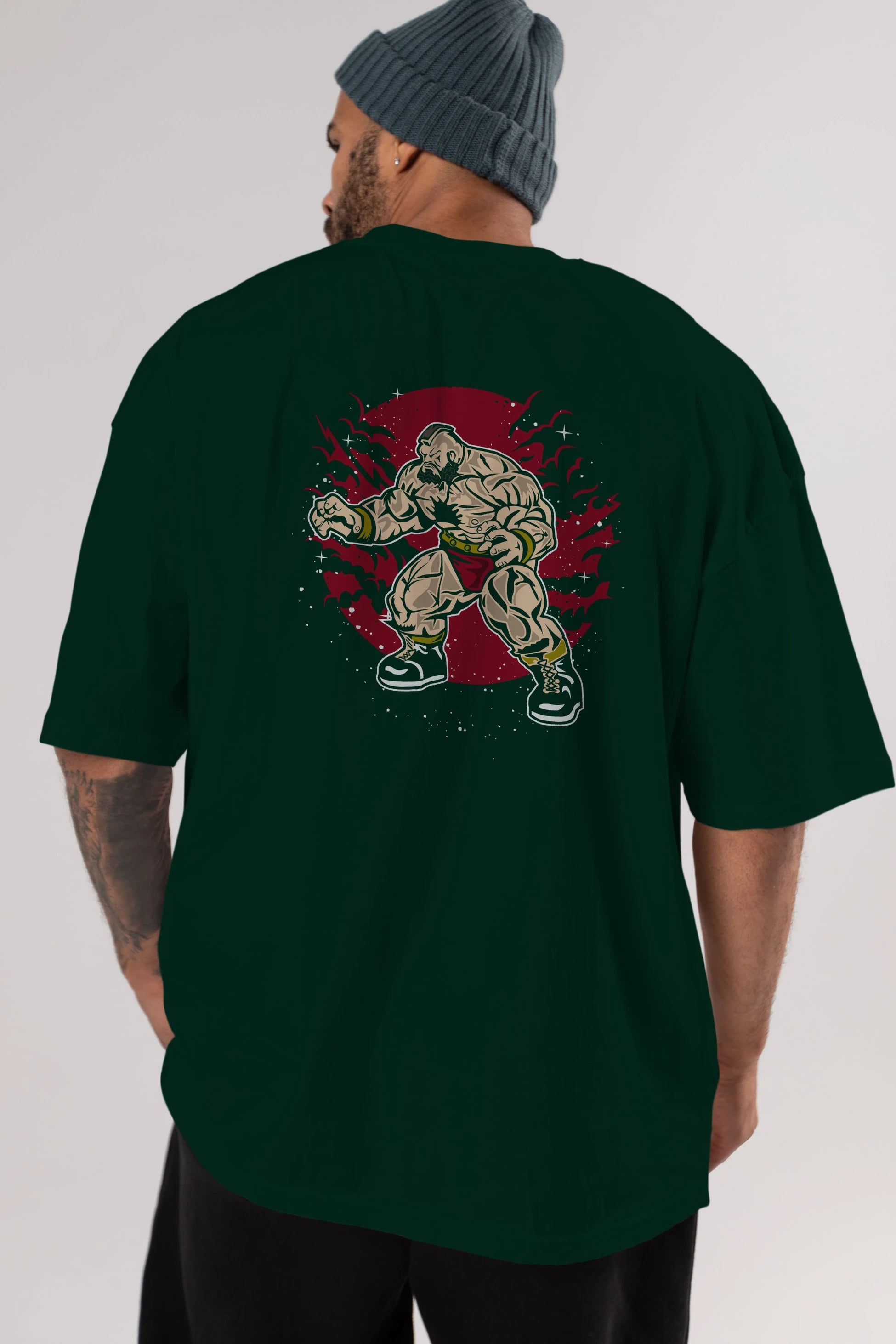 ZANGGIEF Arka Baskılı Oversize t-shirt Erkek Kadın Unisex %100 Pamuk