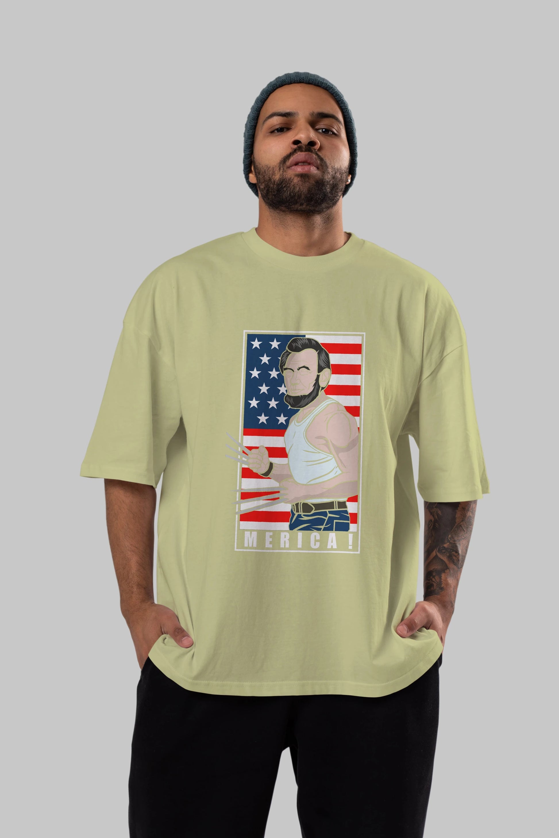 Wolverlincoln Ön Baskılı Oversize t-shirt Erkek Kadın Unisex %100 Pamuk tişort
