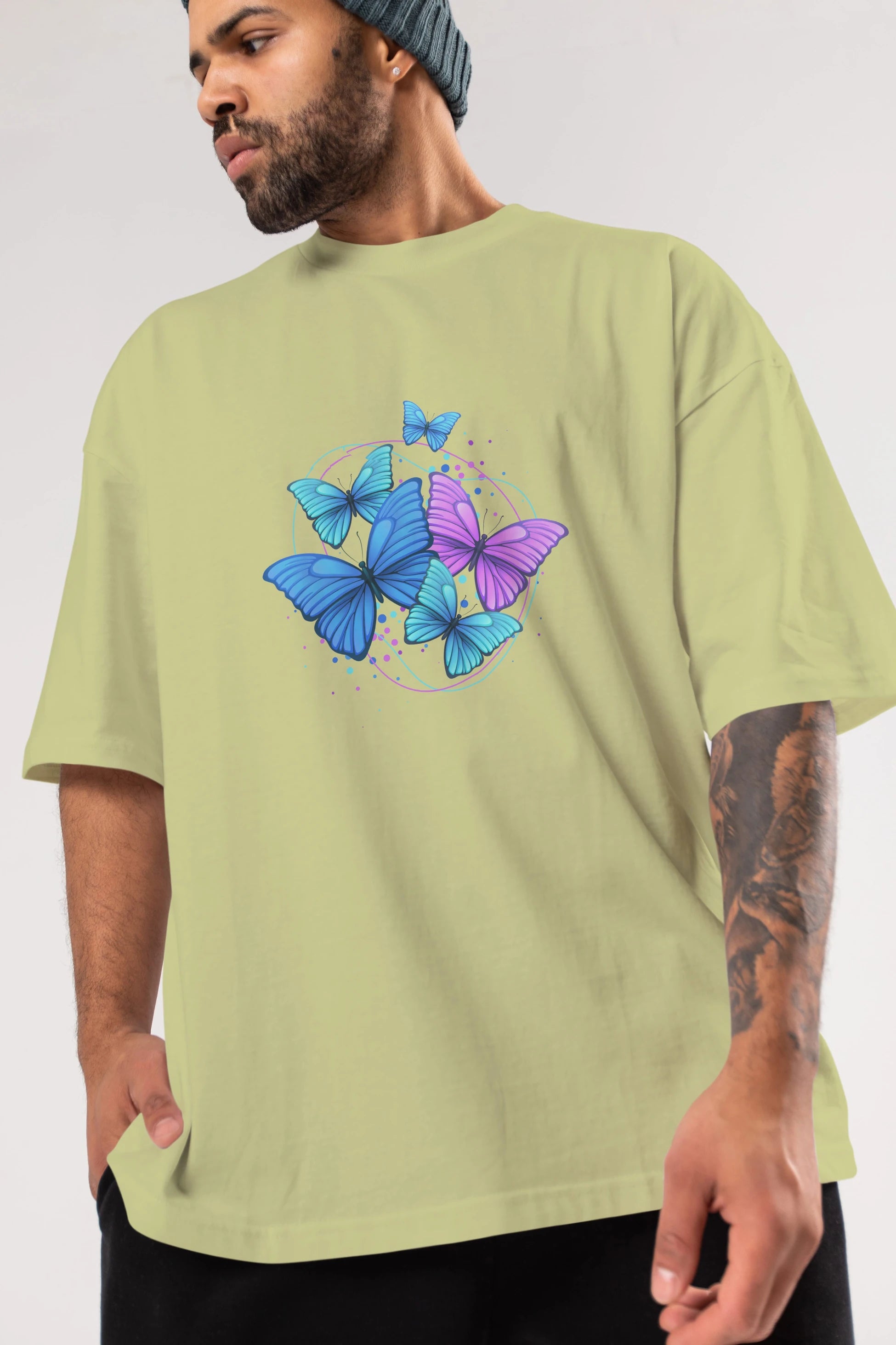 Kelebek Ön Baskılı Oversize t-shirt Erkek Kadın Unisex
