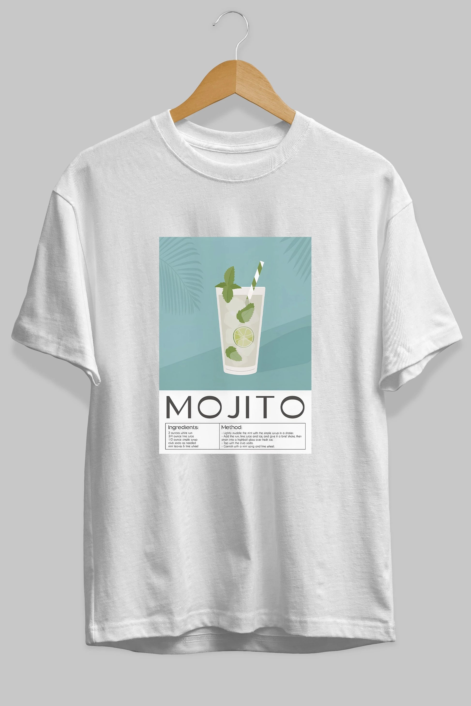 Mojito 4 Ön Baskılı Oversize t-shirt Erkek Kadın Unisex %100 Pamuk Bisiklet Yaka tişort