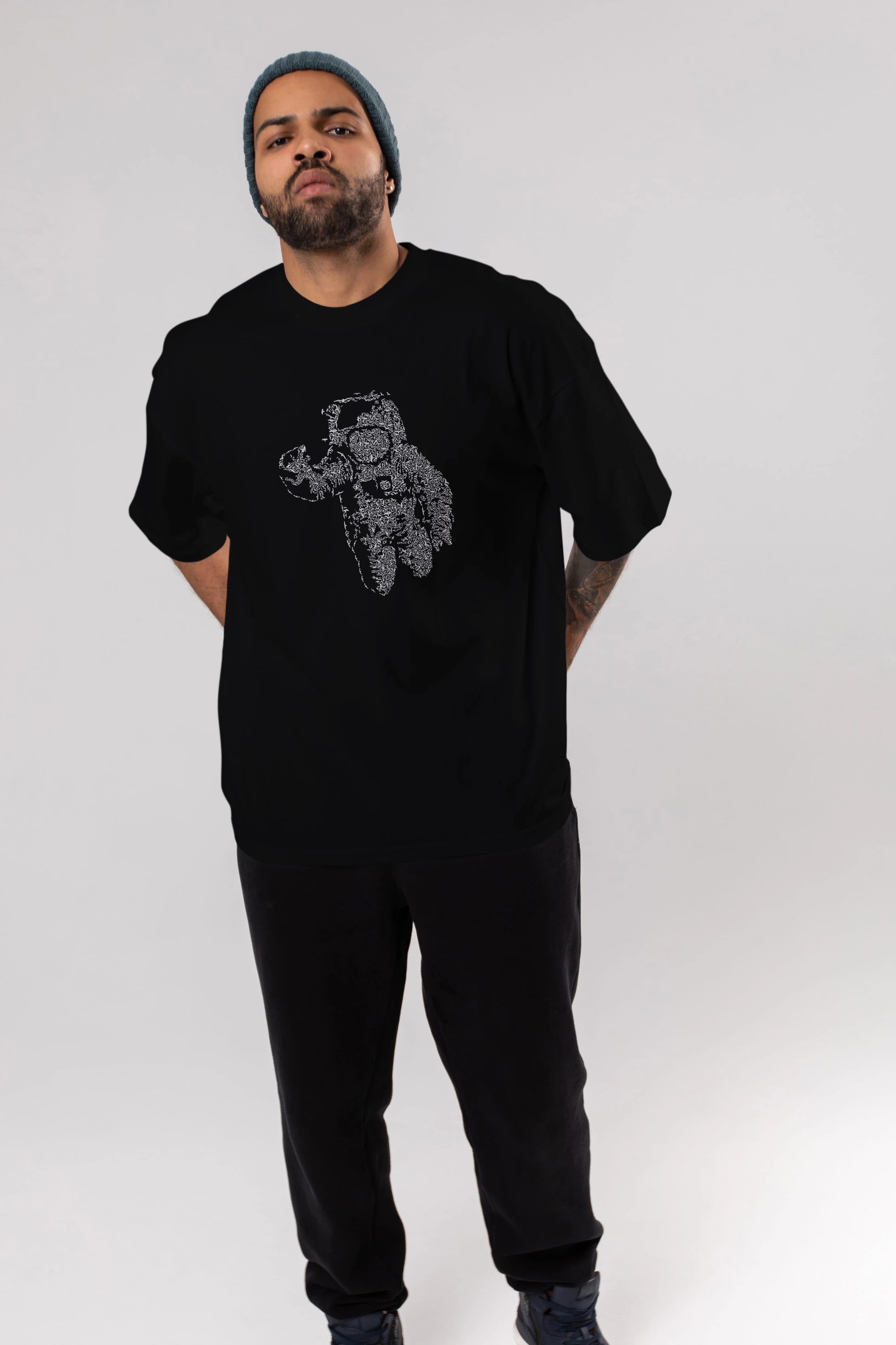 Flying Astronaut Ön Baskılı Oversize t-shirt %100 pamuk Erkek Kadın Unisex