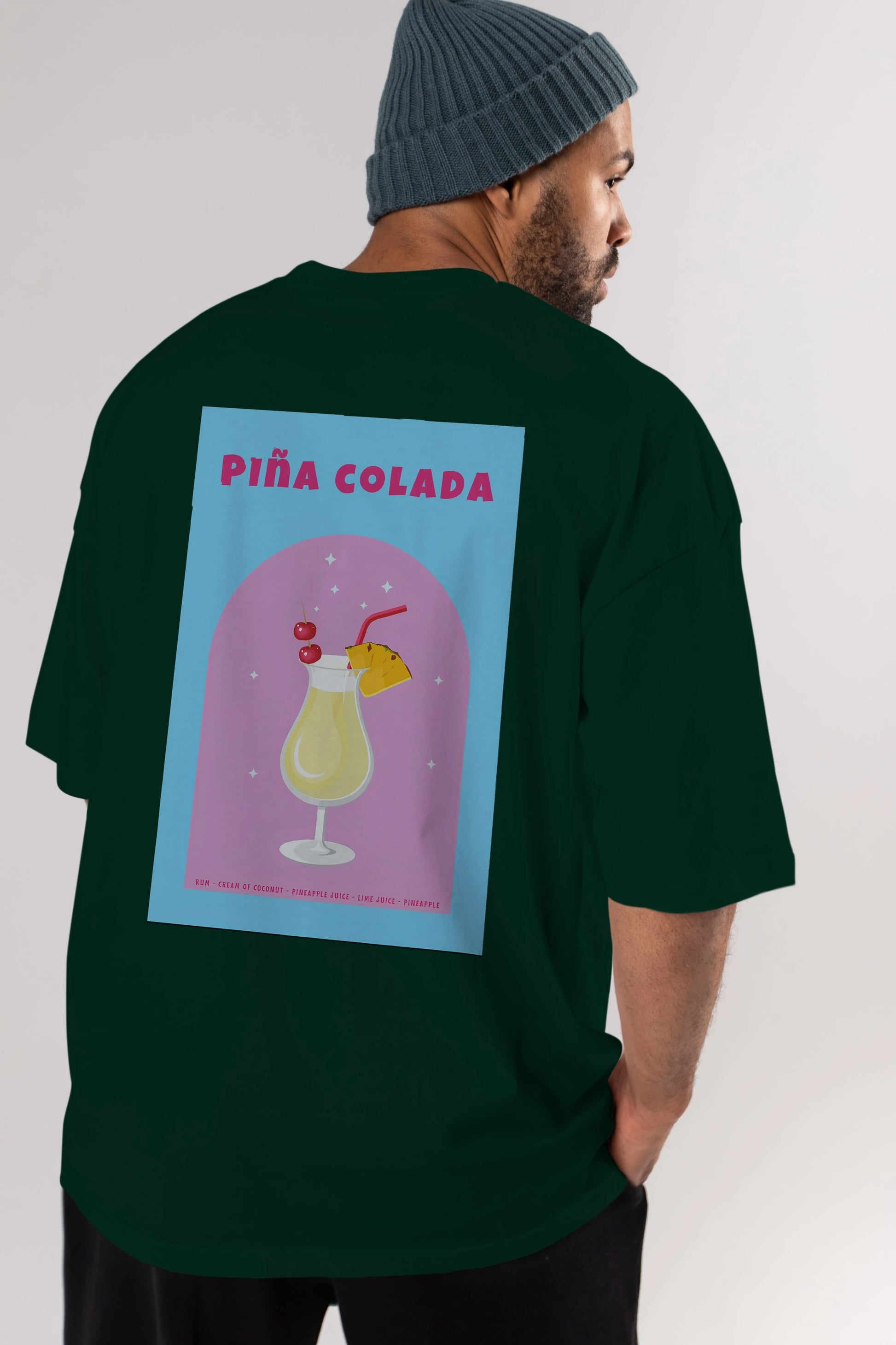 Pina Colada 2 Arka Baskılı Oversize t-shirt Erkek Kadın Unisex %100 Pamuk Bisiklet Yaka tişort