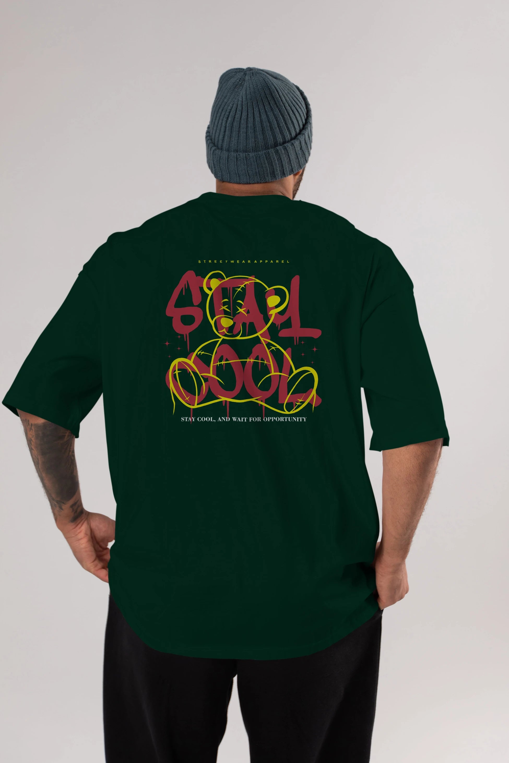Teddy Bear Stay Cool 2 Arka Baskılı Oversize t-shirt Erkek Kadın Unisex