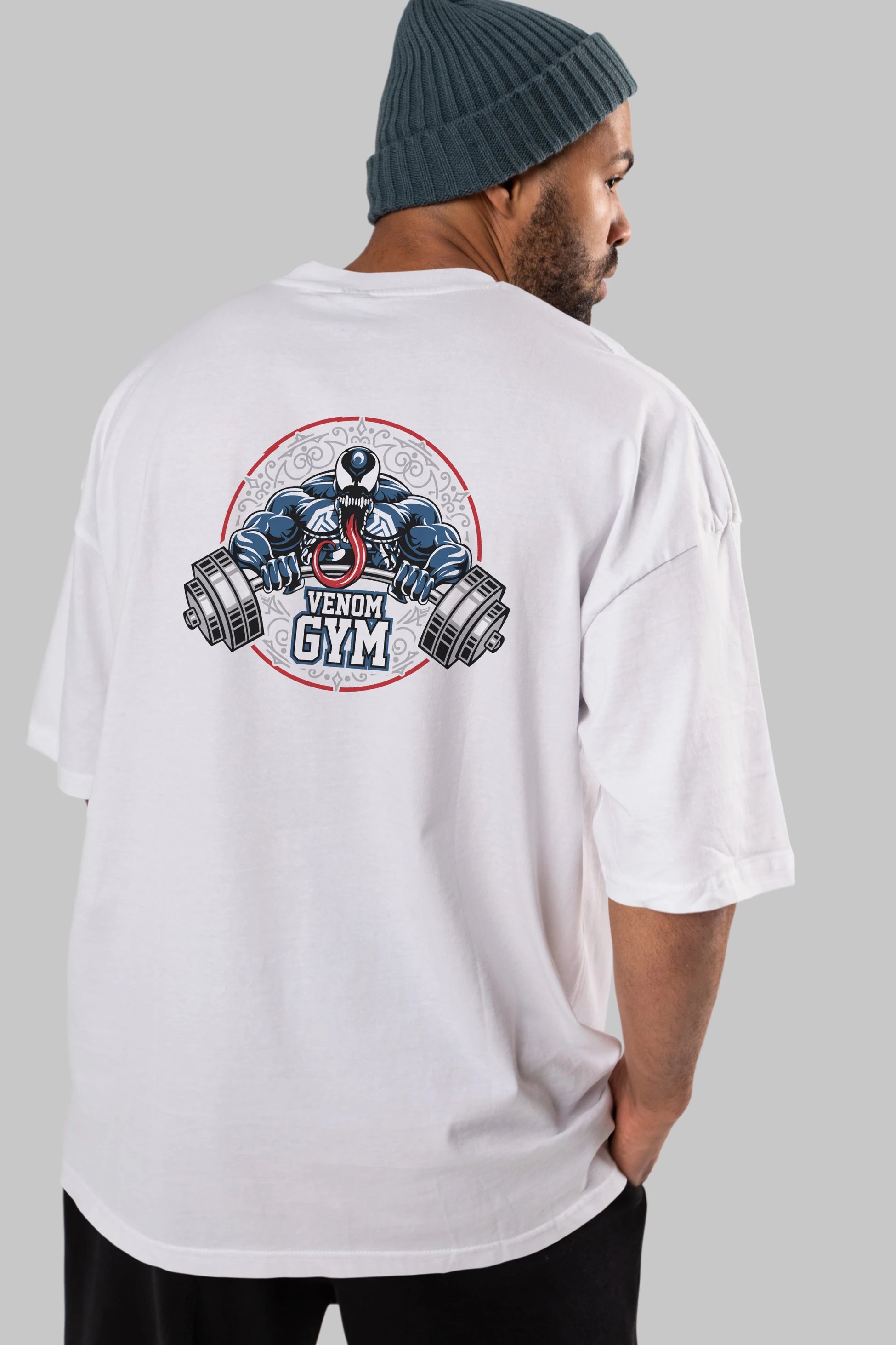 Venom GYM Arka Baskılı Oversize t-shirt Erkek Kadın Unisex %100 Pamuk Bisiklet Yaka tişort