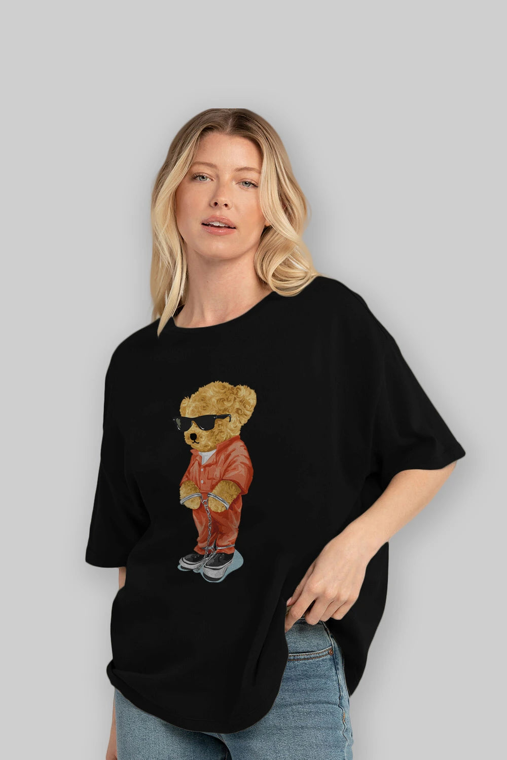 Teddy Bear Kodes Ön Baskılı Oversize t-shirt Erkek Kadın Unisex %100 Pamuk
