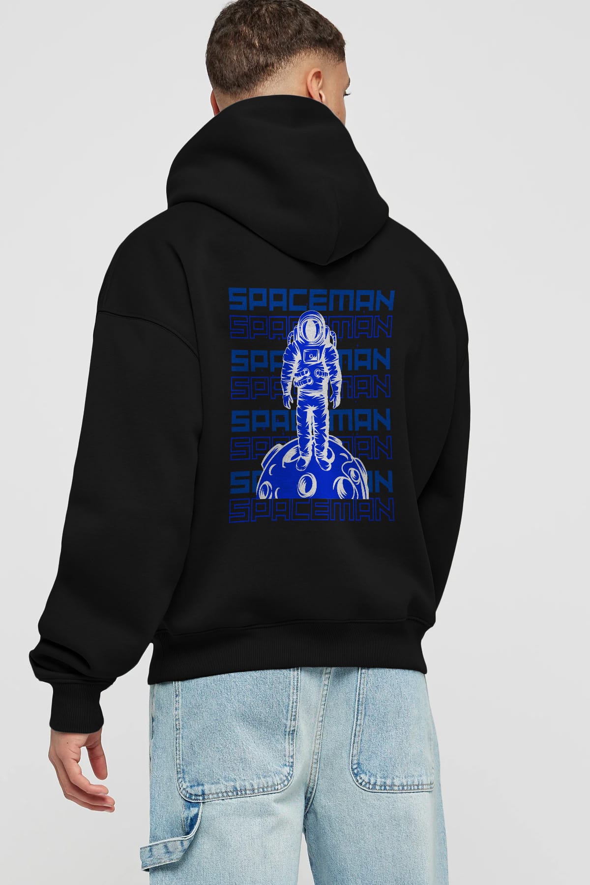 Spaceman Yazılı Arka Baskılı Oversize Hoodie Kapüşonlu Sweatshirt Erkek Kadın Unisex