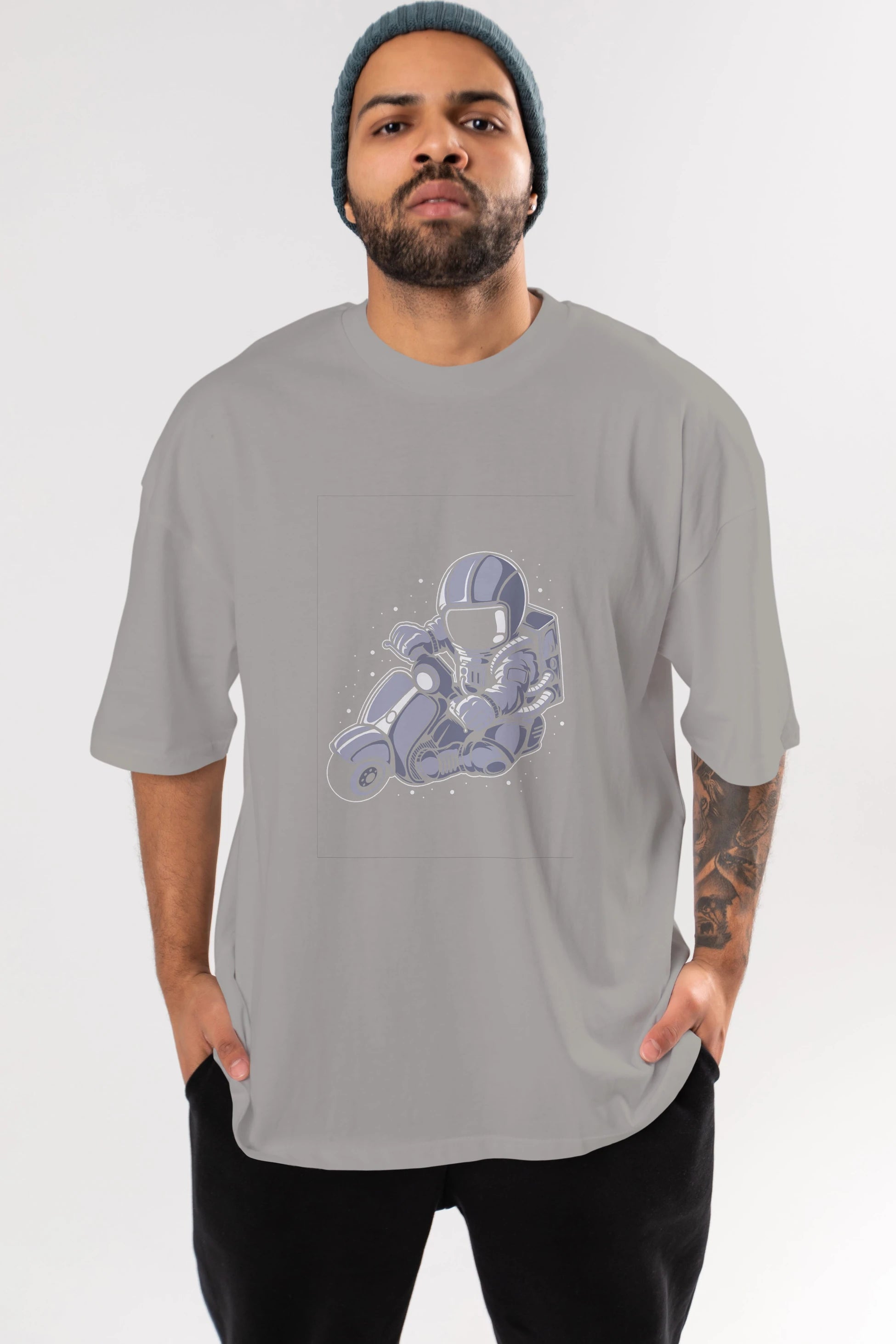 Astronaut Scooter (2) Ön Baskılı Oversize t-shirt Erkek Kadın Unisex