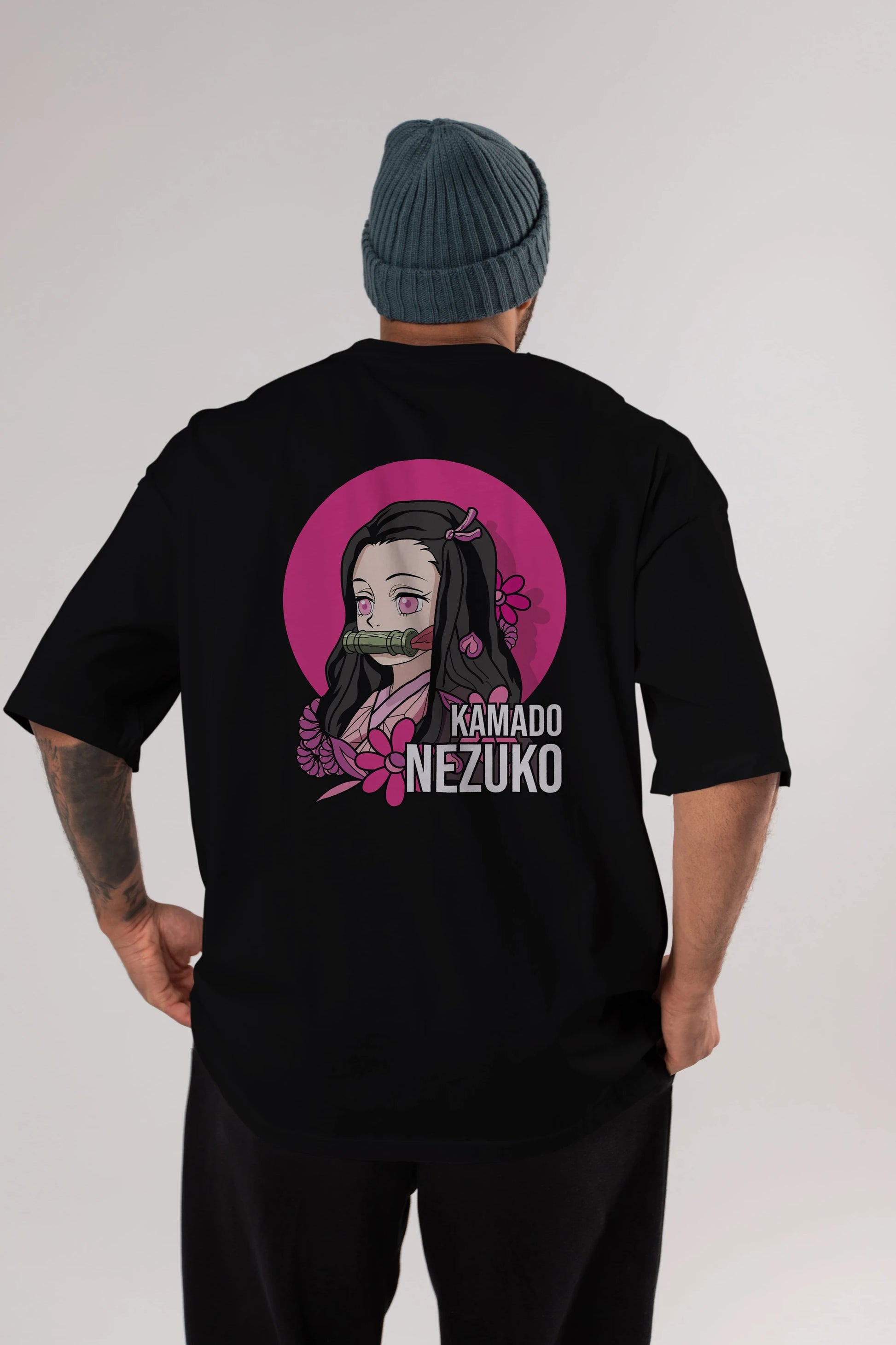 Nezuko Kamado 2 Anime Arka Baskılı Oversize t-shirt Erkek Kadın Unisex