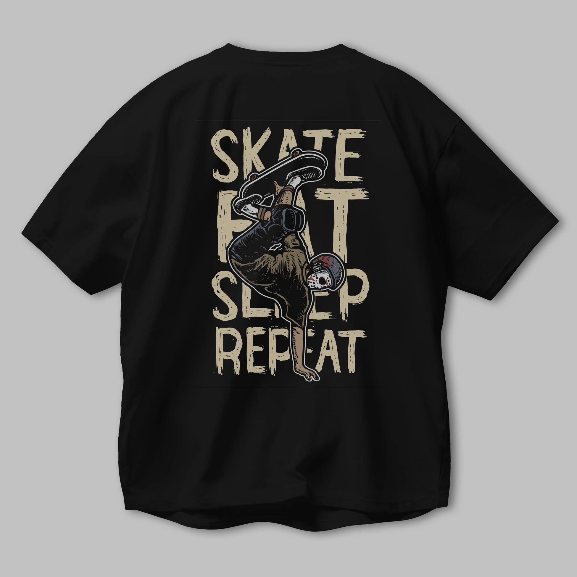 Skate Eat Sleep Repeat Arka Baskılı Oversize t-shirt Erkek Kadın Unisex %100 Pamuk