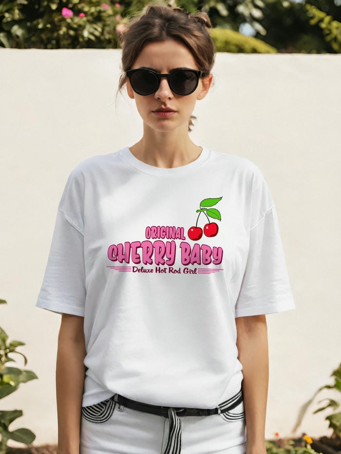 Cherry Baby Ön Baskılı Oversize t-shirt Erkek Kadın Pamuk Bisiklet Yaka tişort