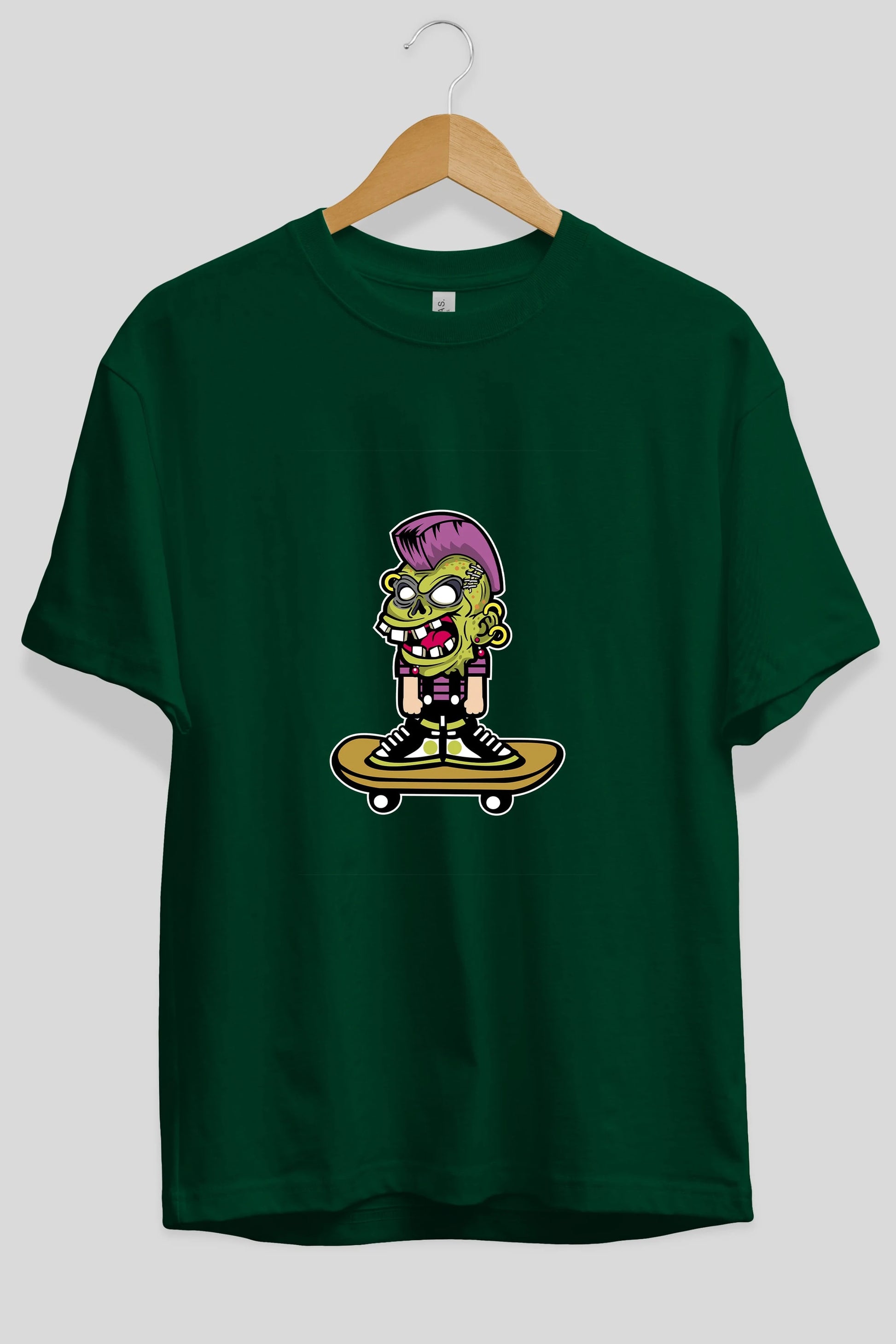 Zombie Punk Skater Ön Baskılı Oversize t-shirt Erkek Kadın Unisex %100 Pamuk tişort