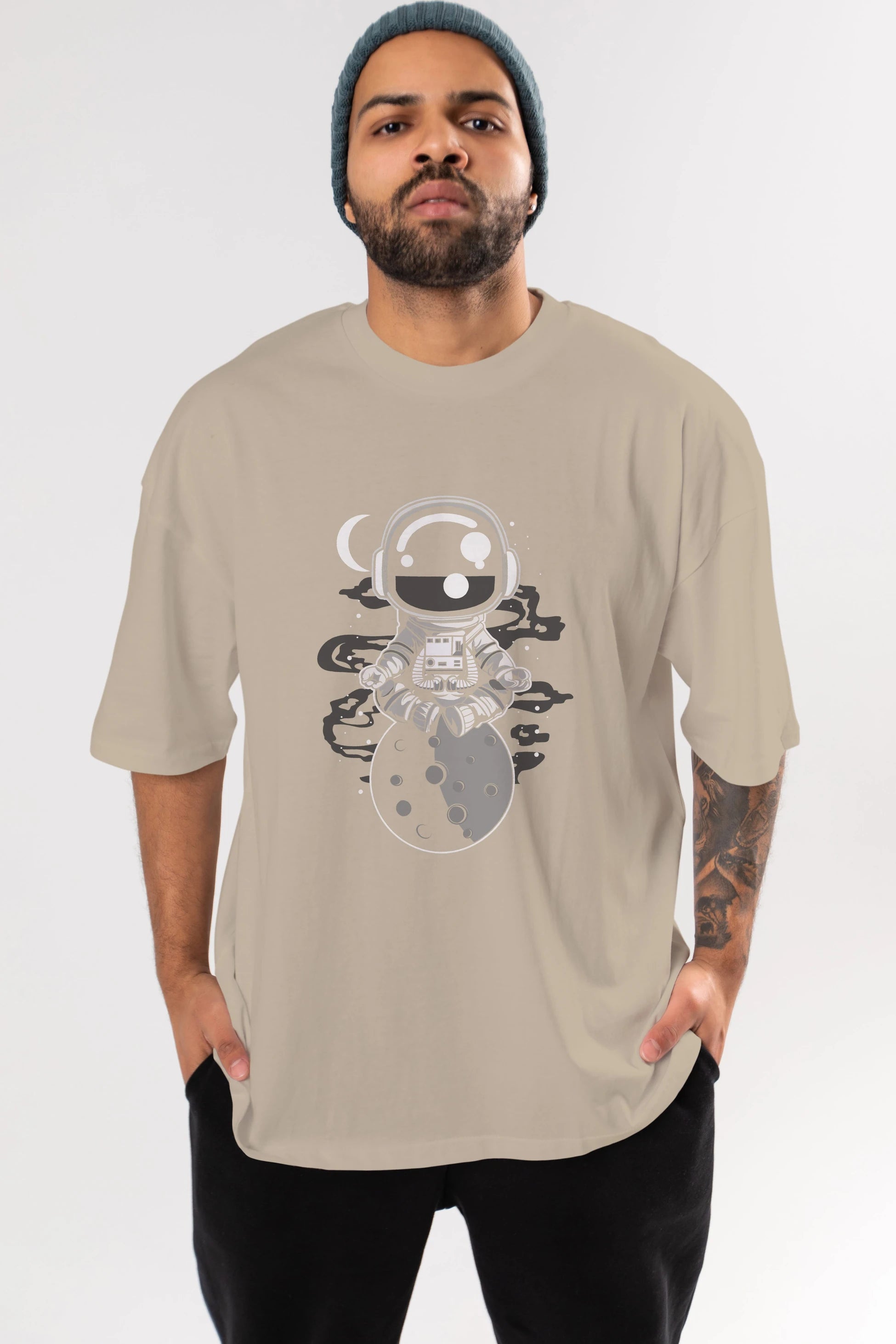 Astronaut Yoga Ön Baskılı Oversize t-shirt Erkek Kadın Unisex