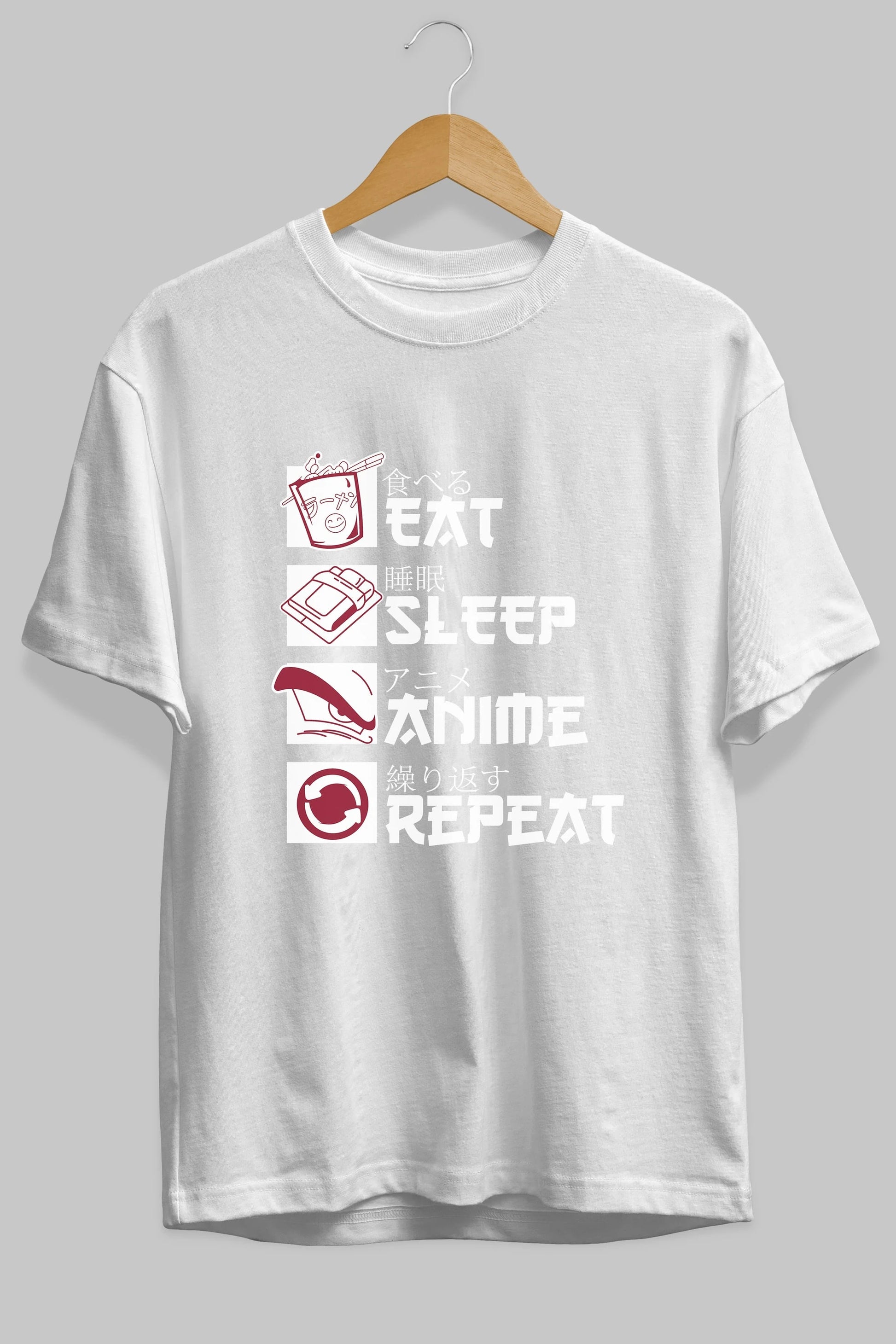 Eat, Sleep, Anime, Repeat Anime Ön Baskılı Oversize t-shirt %100 pamuk Erkek Kadın Unisex
