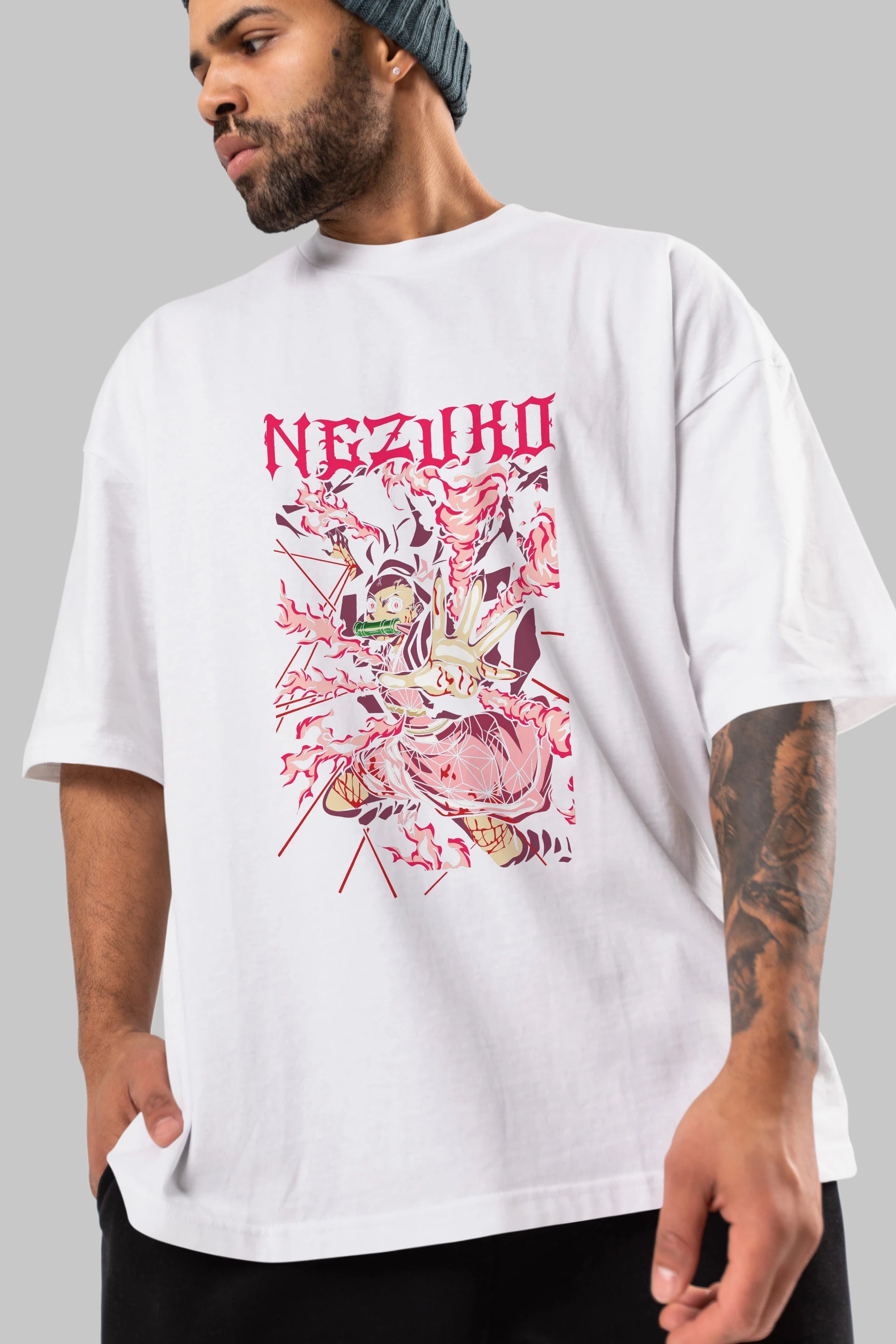 NEZUKO KAMADO Anime Ön Baskılı Oversize t-shirt %100 pamuk Erkek Kadın Unisex