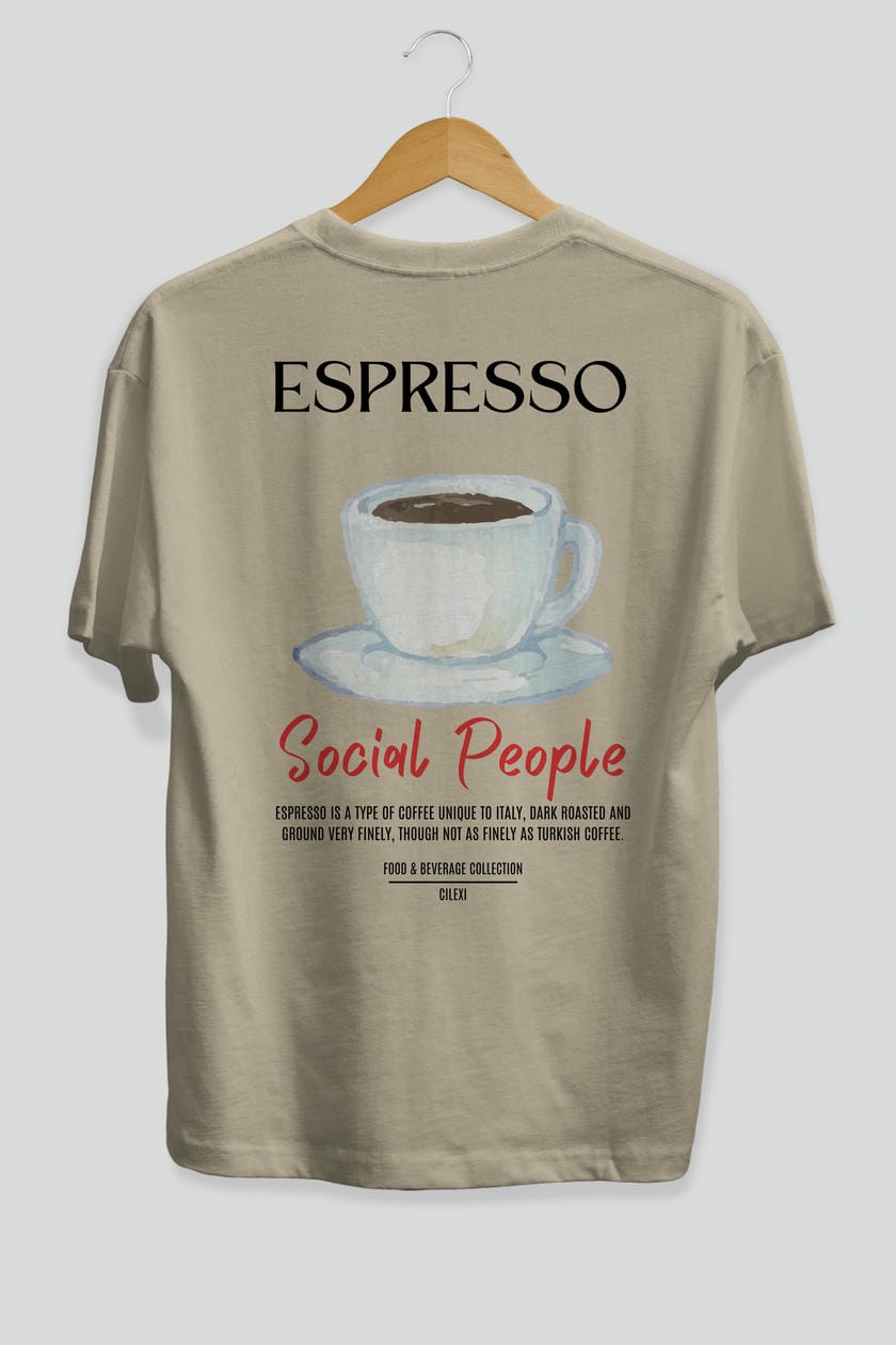 Espresso Kokteyl Serisi Baskılı Oversize t-shirt Erkek Kadın Unisex %100 Pamuk Bisiklet Yaka tişort