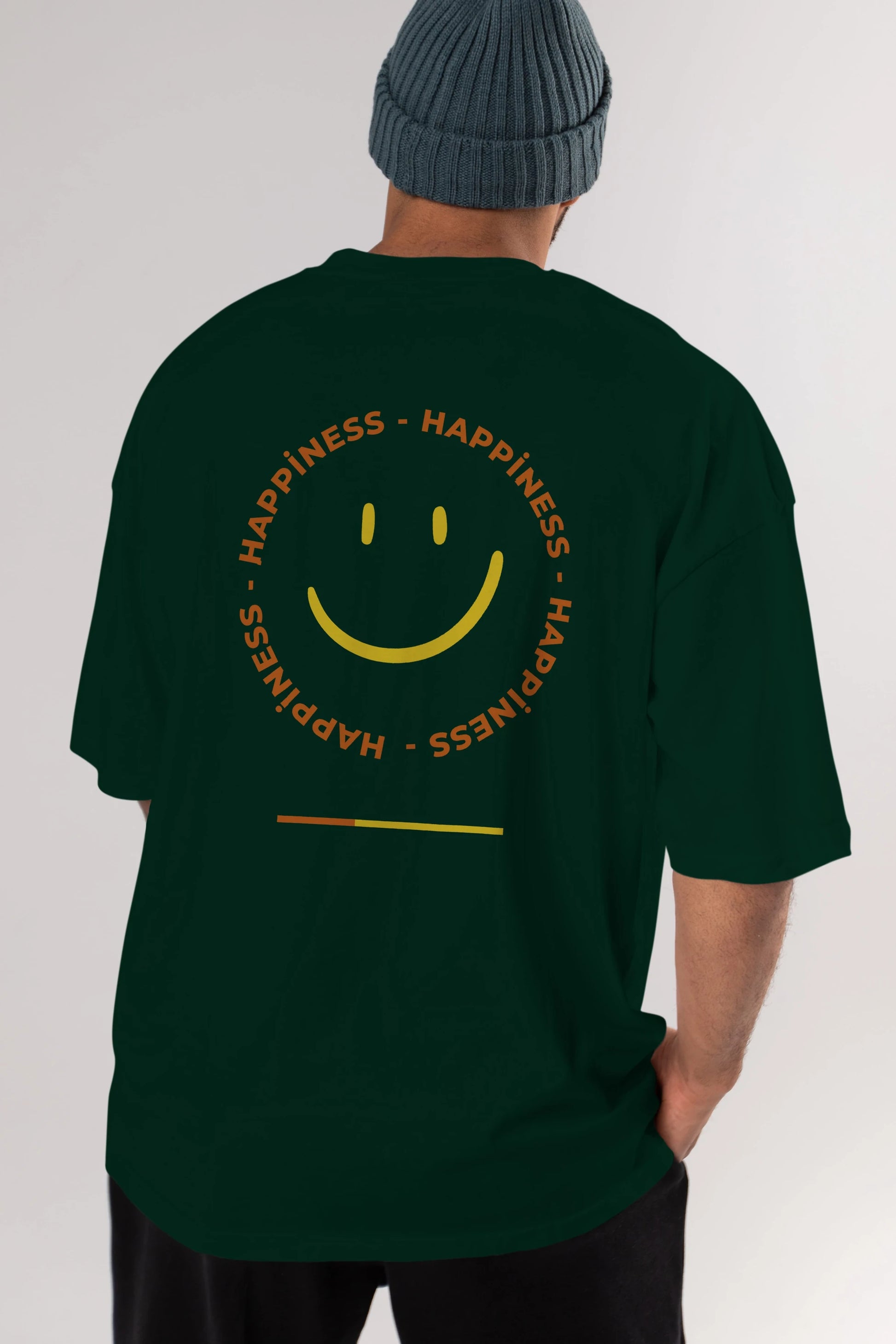 Happiness Smile Yazılı Arka Baskılı Oversize t-shirt Erkek Kadın Unisex