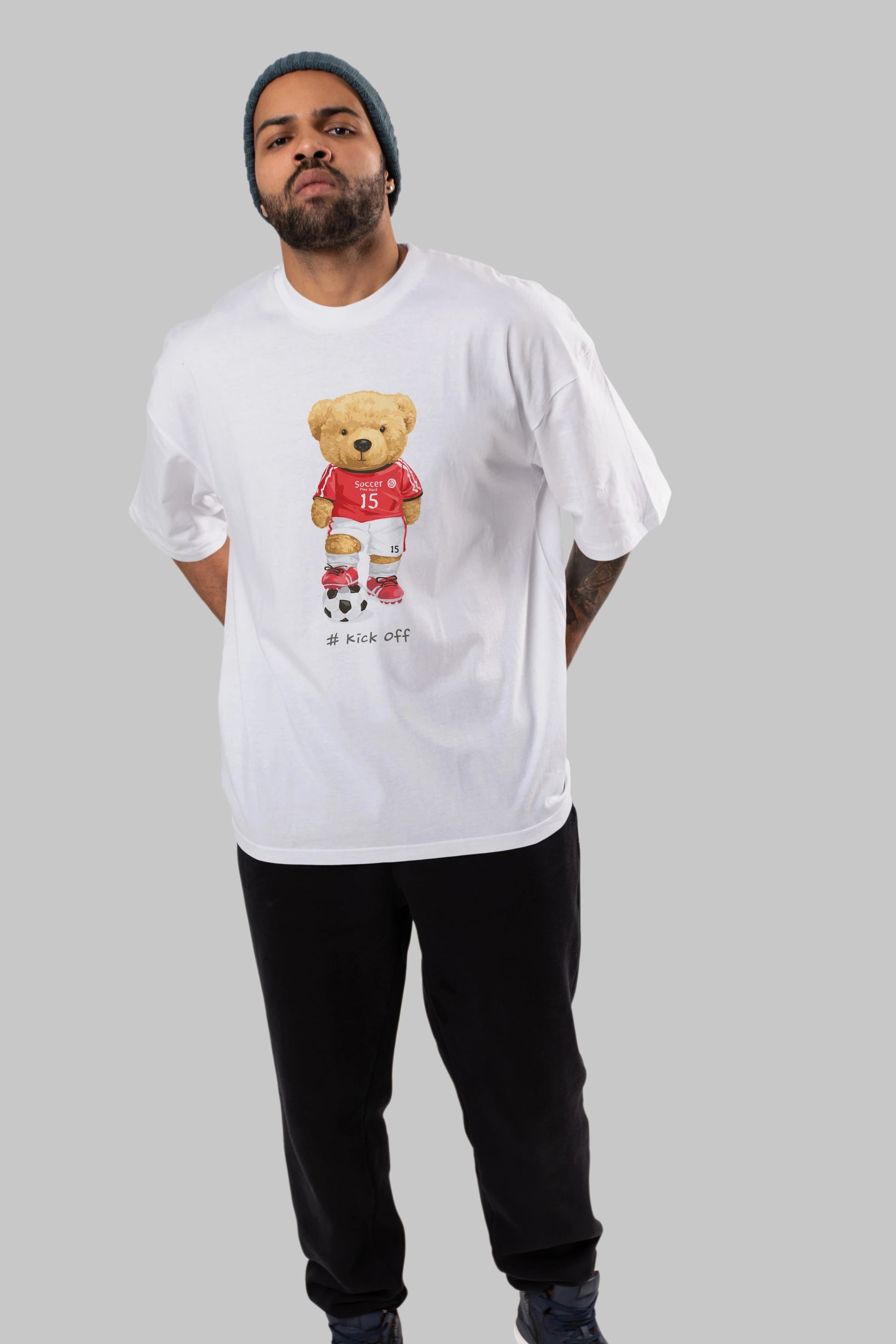 Teddy Bear Kick Off Ön Baskılı Oversize t-shirt Erkek Kadın Unisex %100 Pamuk