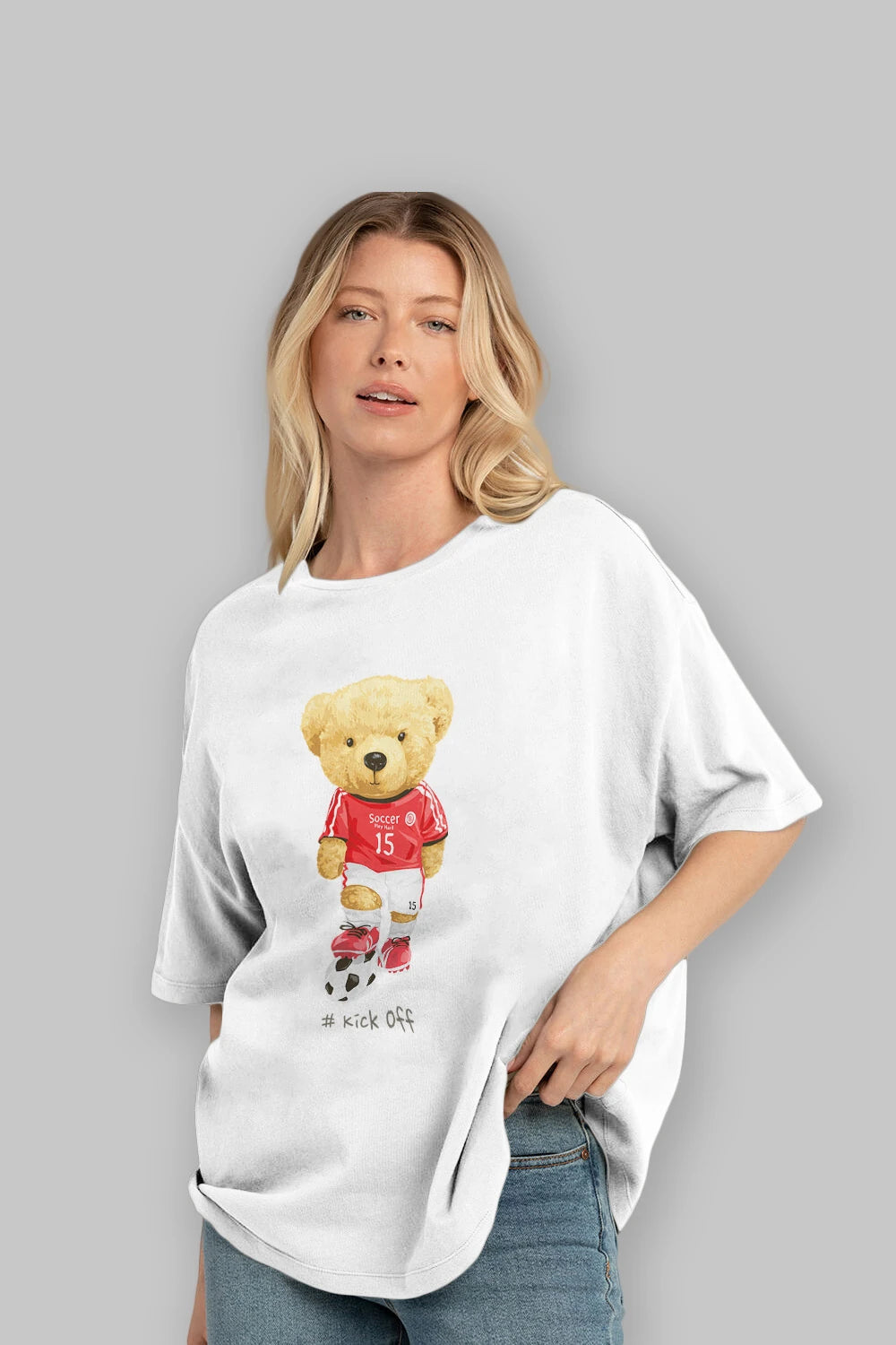 Teddy Bear Kick Off Ön Baskılı Oversize t-shirt Erkek Kadın Unisex %100 Pamuk
