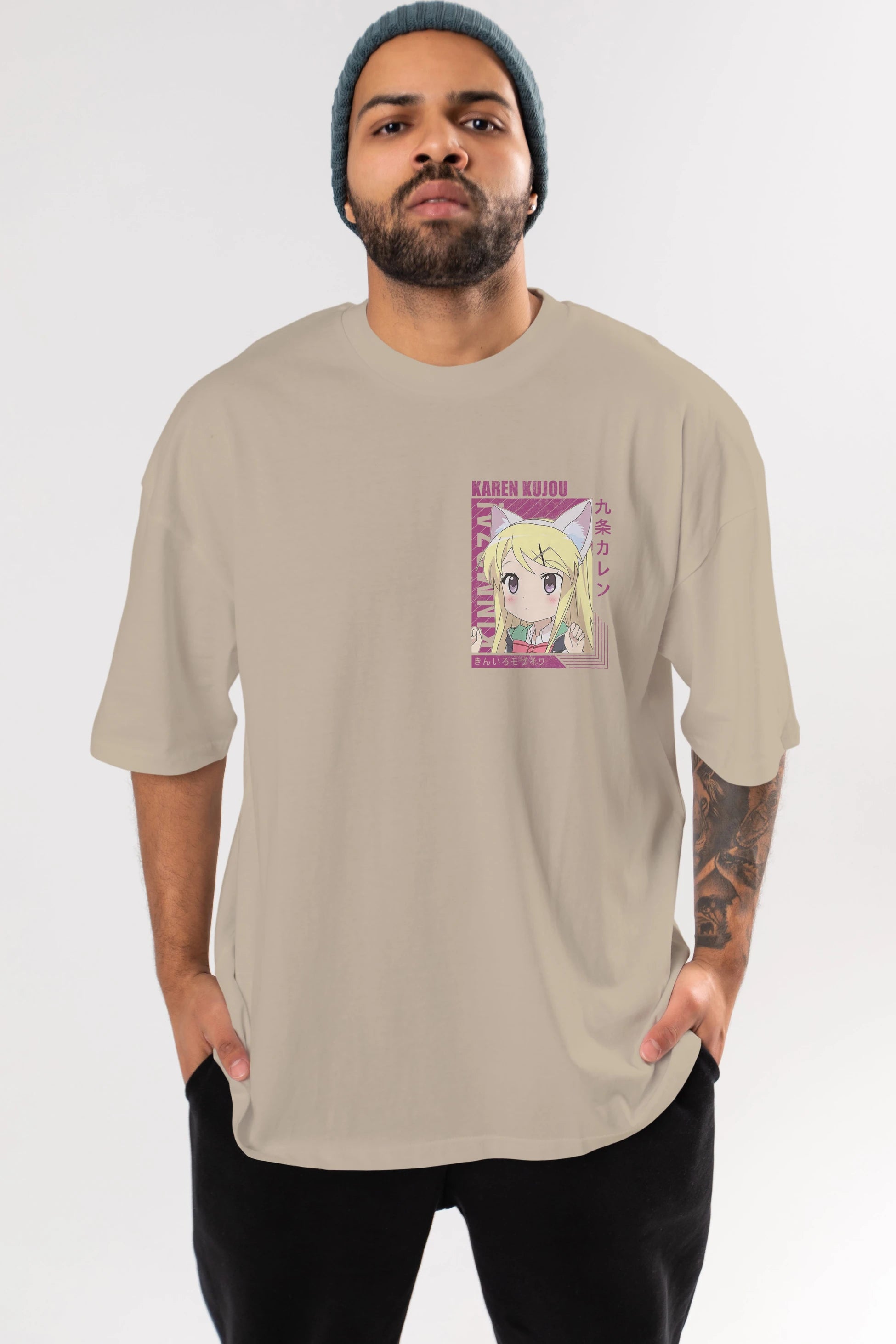 Karen Kujou 4 Ön Sol Baskılı Oversize t-shirt Erkek Kadın Unisex %100 Pamuk Bisiklet Yaka tişort