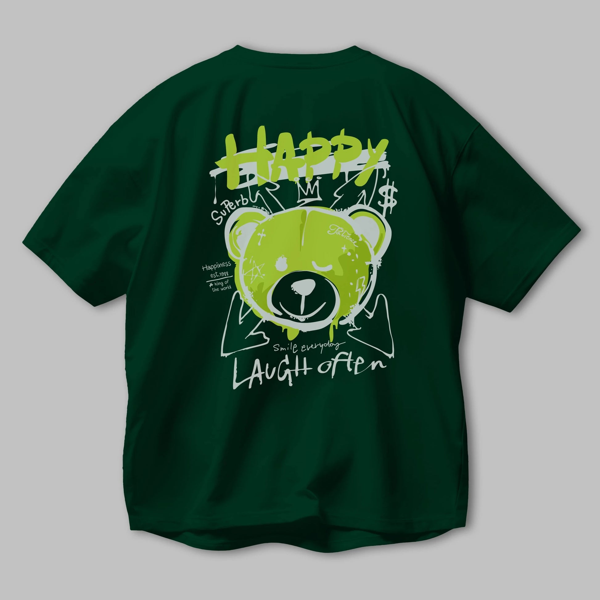Happy Bear Arka Baskılı Oversize t-shirt Erkek Kadın Unisex
