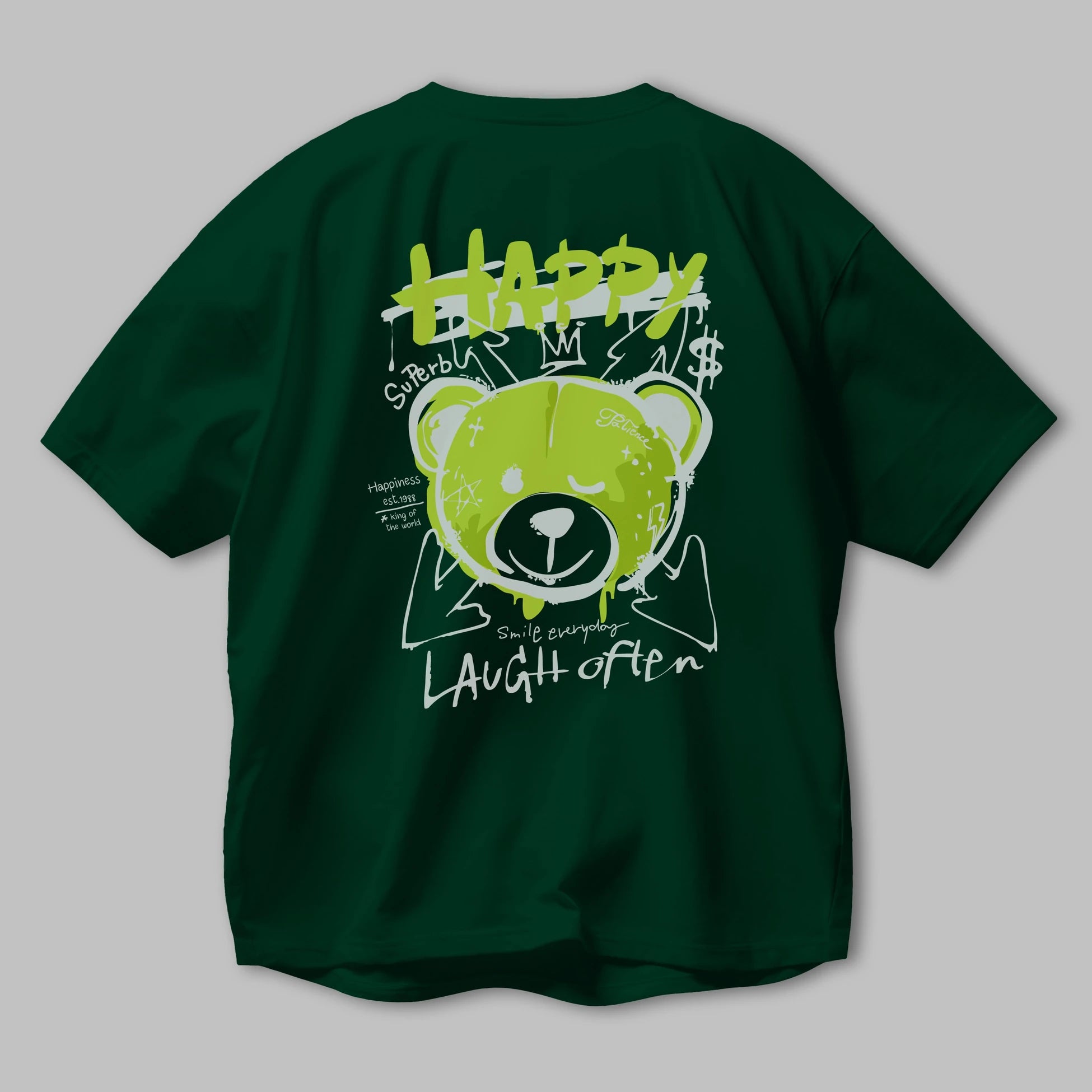 Happy Bear Arka Baskılı Oversize t-shirt Erkek Kadın Unisex