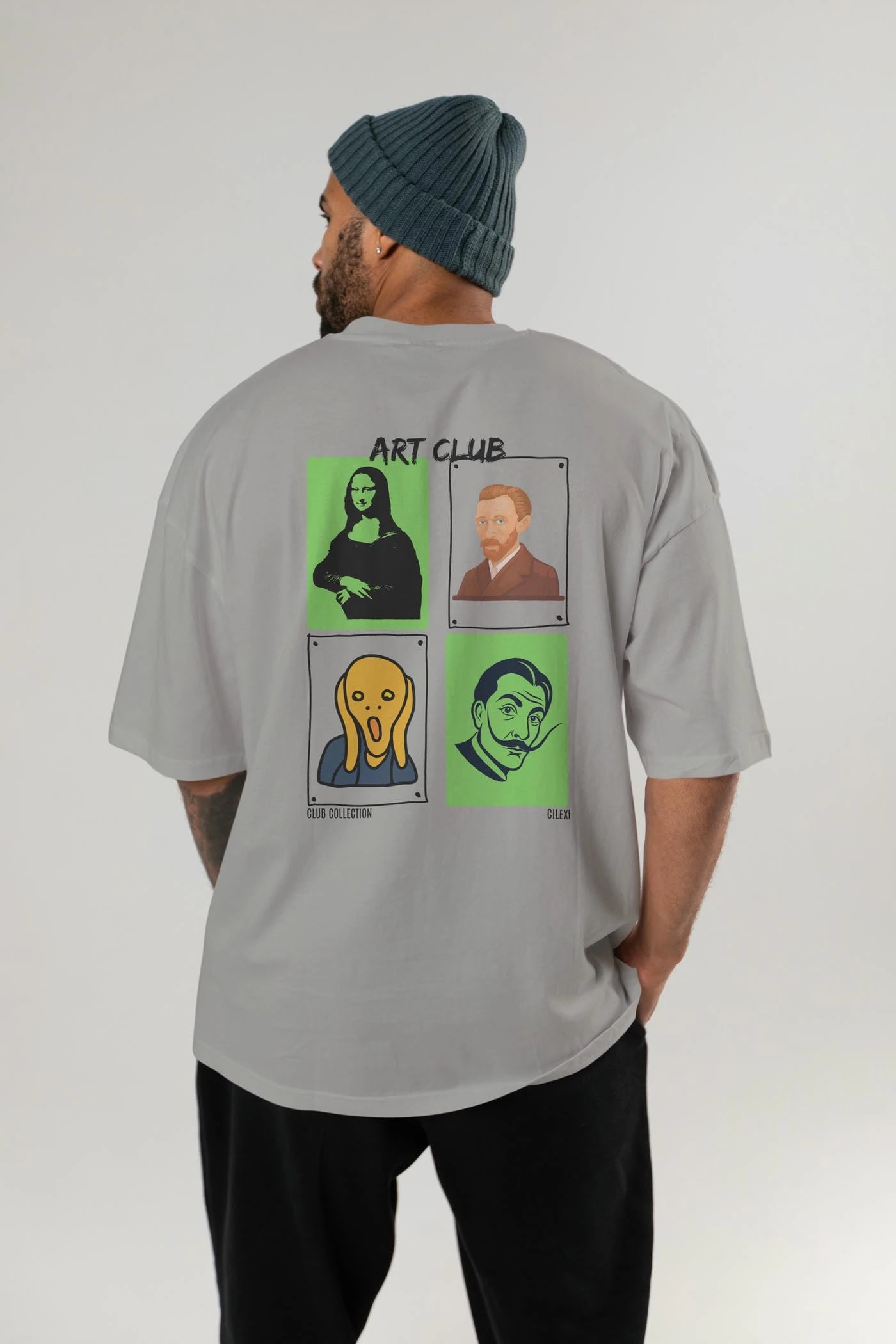 Art Club Arka Baskılı Oversize t-shirt Erkek Kadın %100 Pamuk Bisiklet Yaka tişort