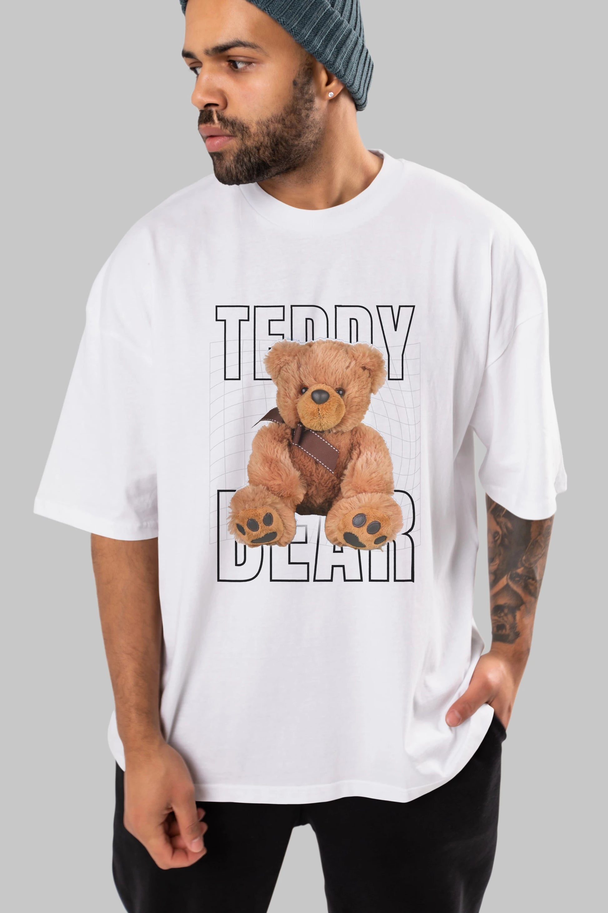Teddy Bear Yazılı Ön Baskılı Oversize t-shirt Erkek Kadın Unisex %100 Pamuk