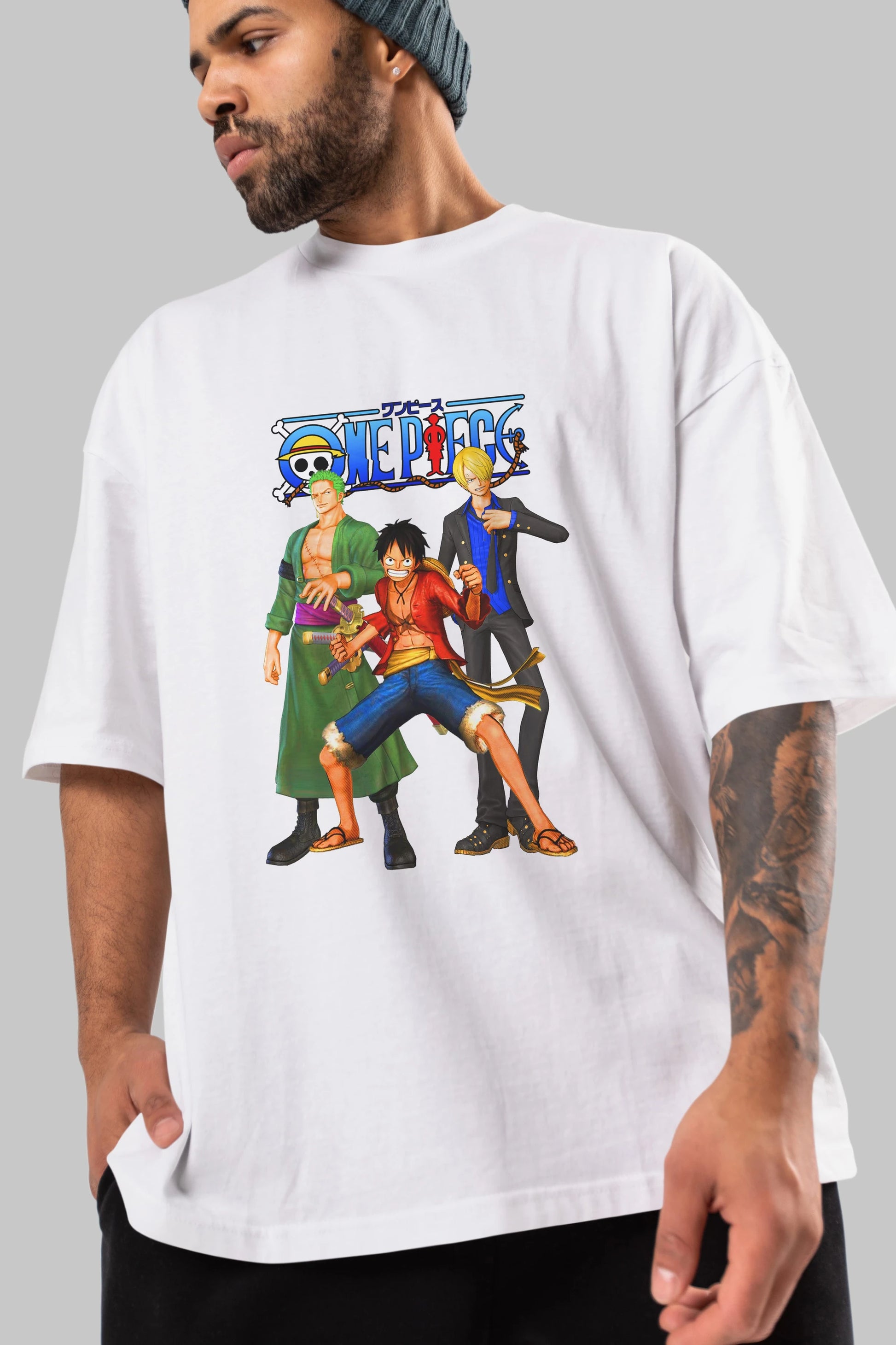 Luffy Sanji Zoro Anime Ön Baskılı Oversize t-shirt Erkek Kadın Unisex