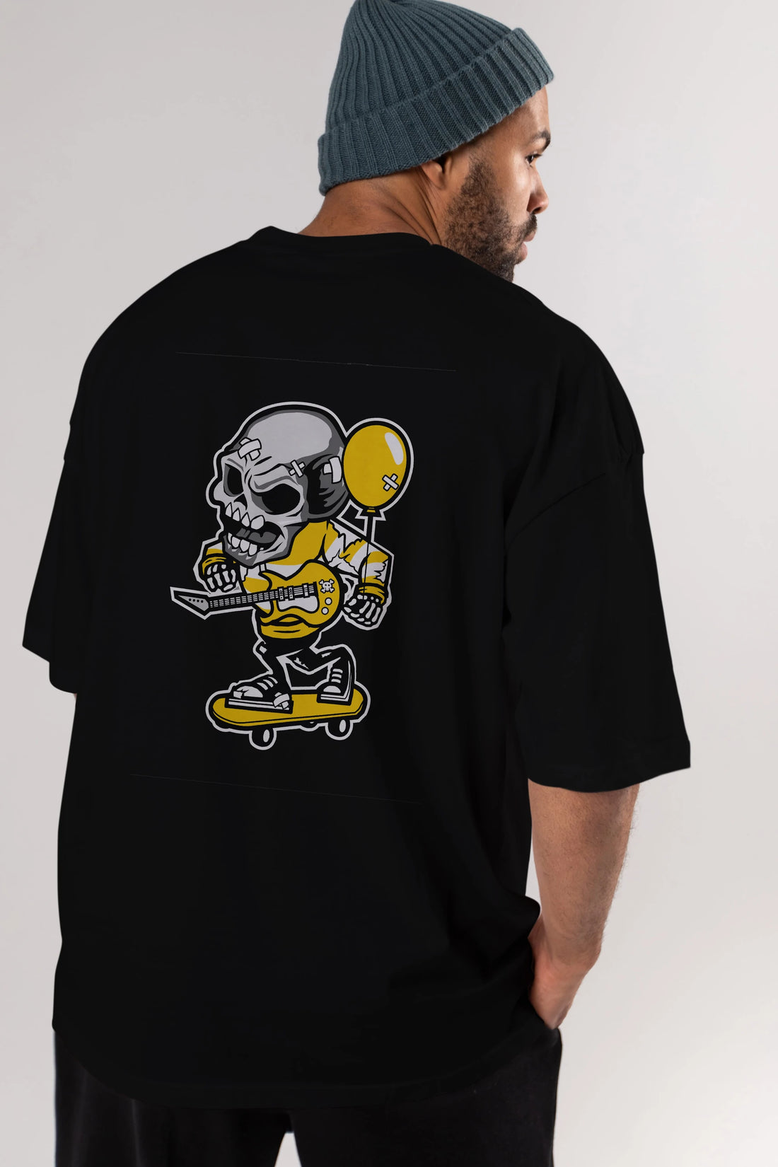 Skull Skater Arka Baskılı Oversize t-shirt Erkek Kadın Unisex %100 Pamuk tişort