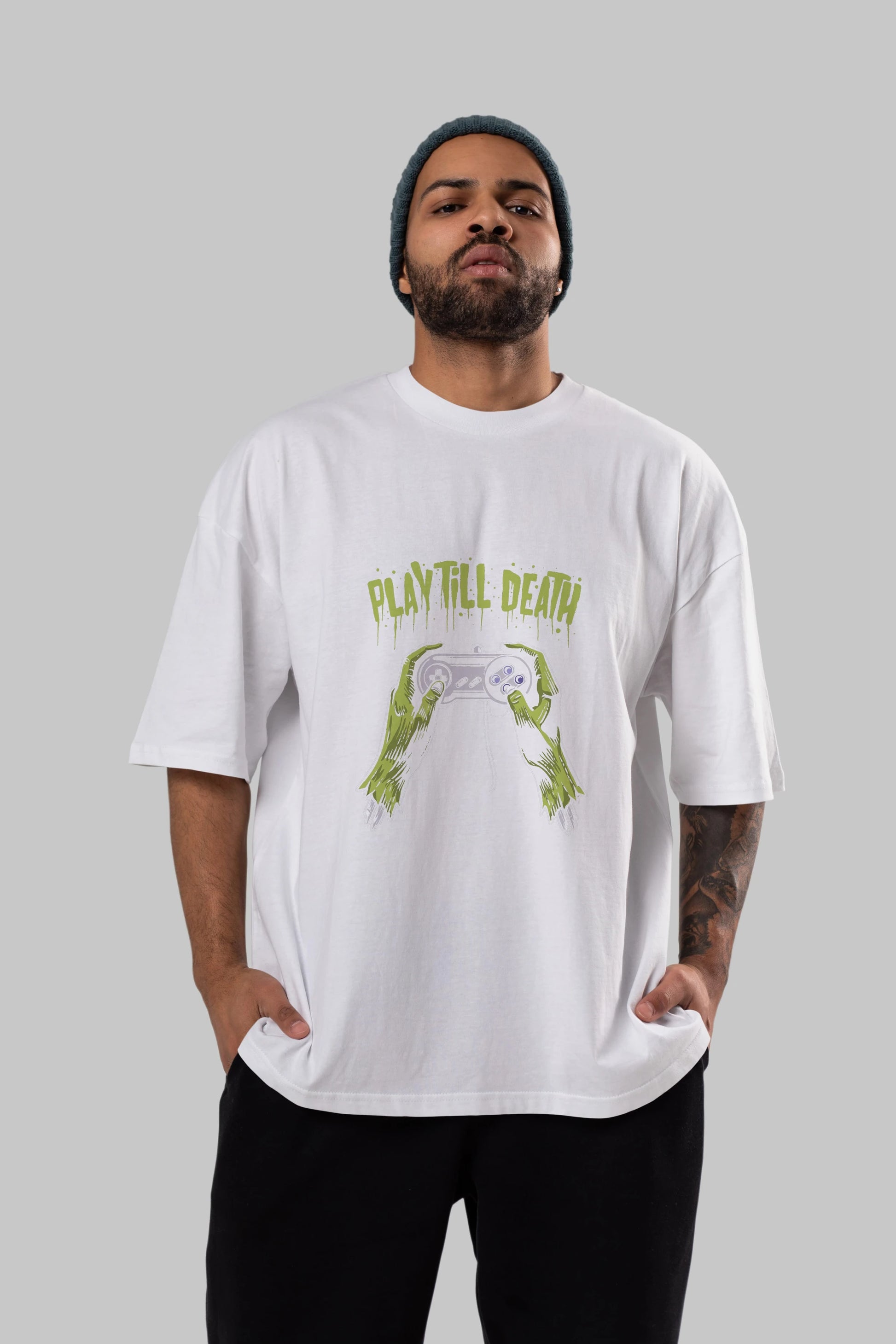 Play Till Death Ön Baskılı Oversize t-shirt Erkek Kadın Unisex %100 Pamuk tişort