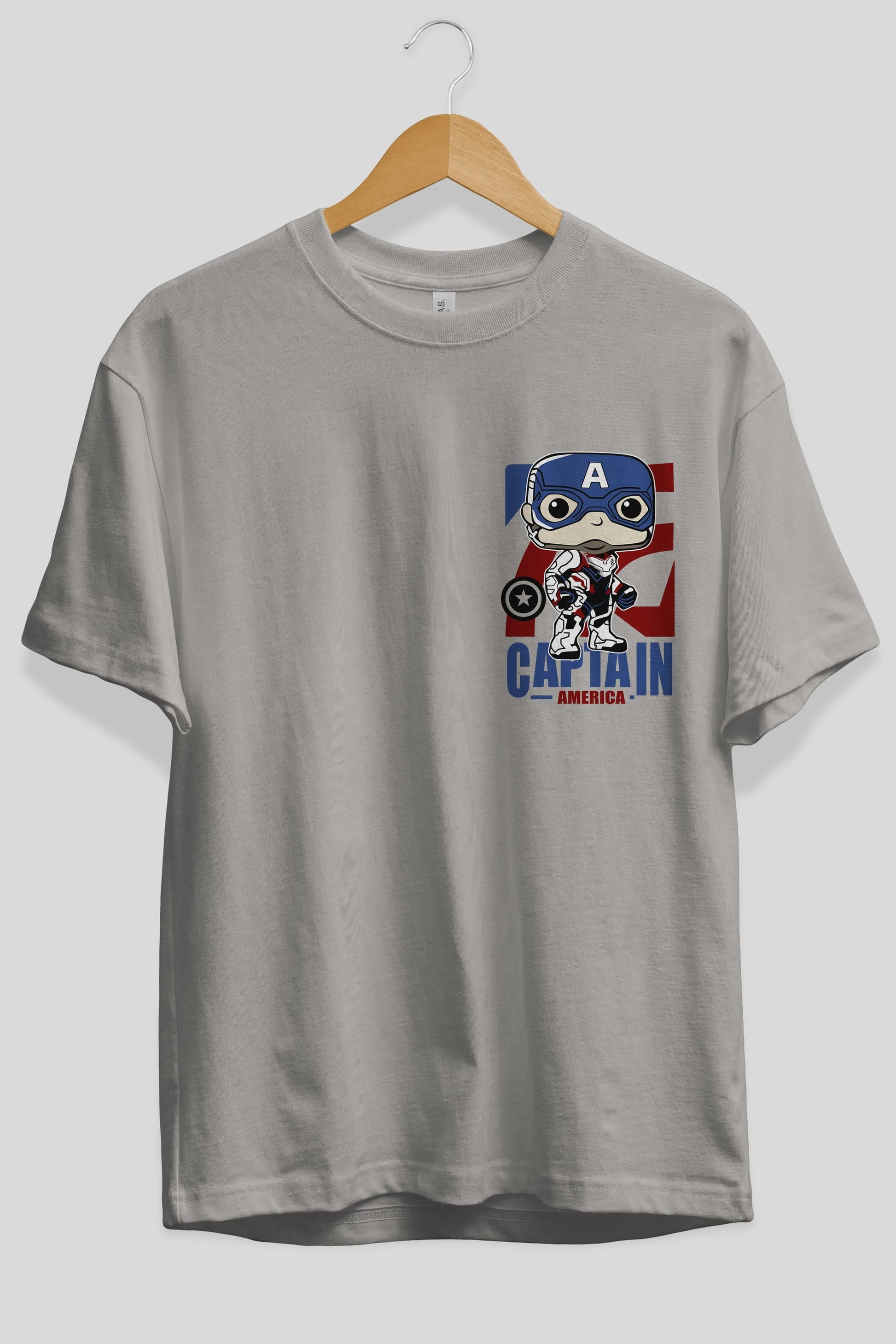 Captain America Ön Sol Baskılı Oversize t-shirt Erkek Kadın Unisex %100 Pamuk Bisiklet Yaka tişort