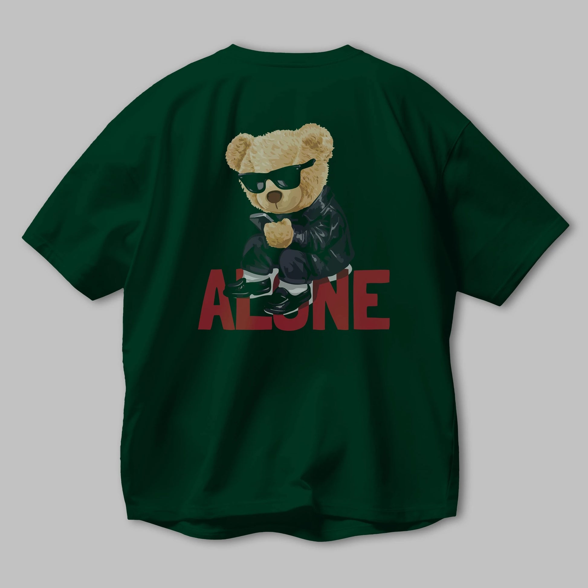 Teddy Bear Alone Arka Baskılı Oversize t-shirt Erkek Kadın Unisex %100 Pamuk
