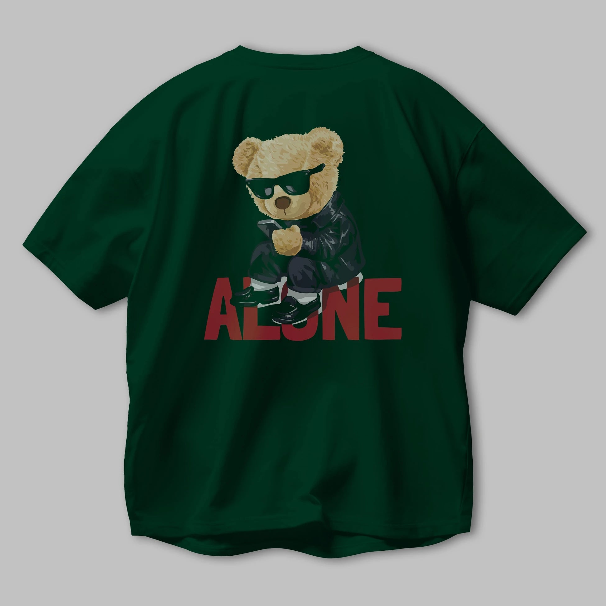 Teddy Bear Alone Arka Baskılı Oversize t-shirt Erkek Kadın Unisex %100 Pamuk