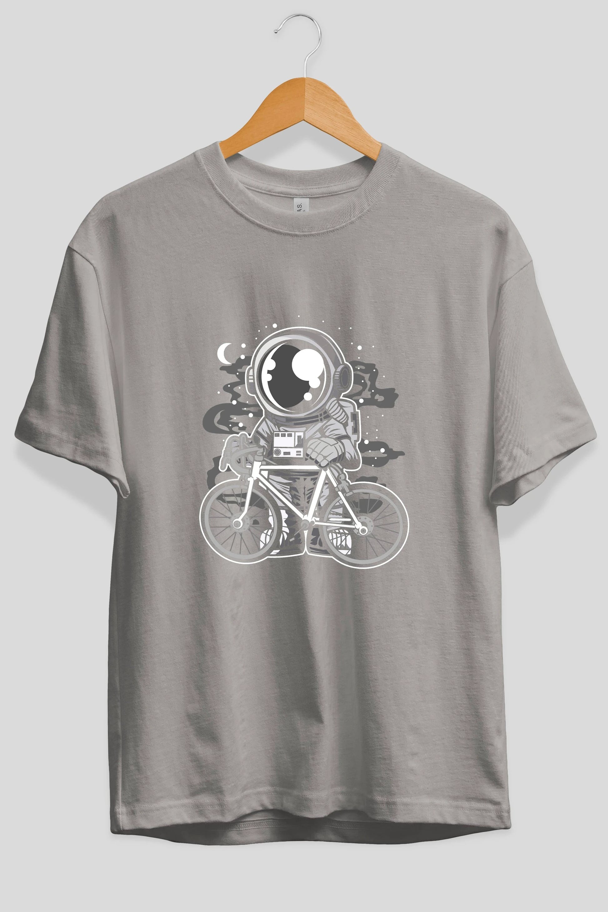 Bicycle Astronaut Ön Baskılı Oversize t-shirt Erkek Kadın Unisex