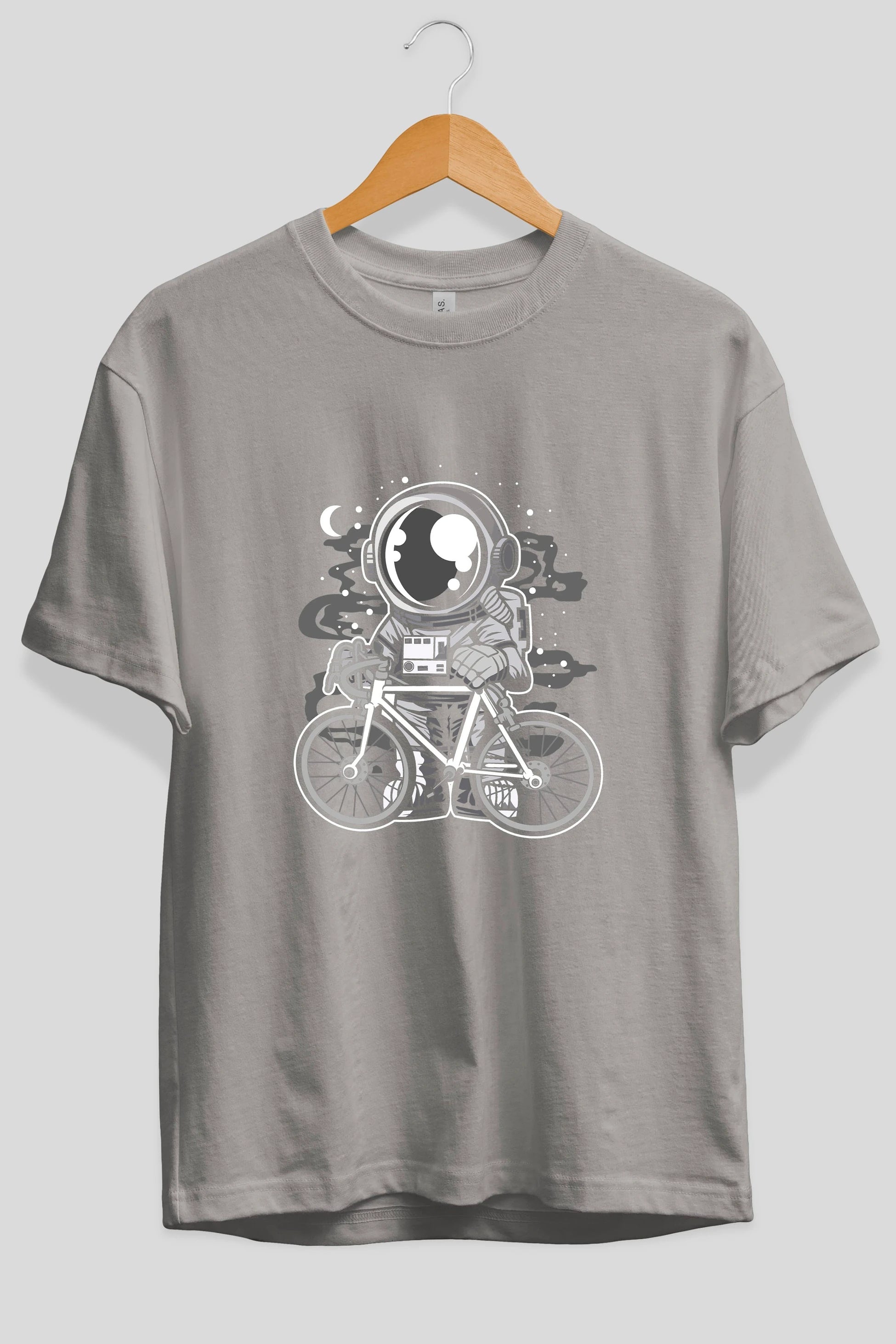 Bicycle Astronaut Ön Baskılı Oversize t-shirt Erkek Kadın Unisex