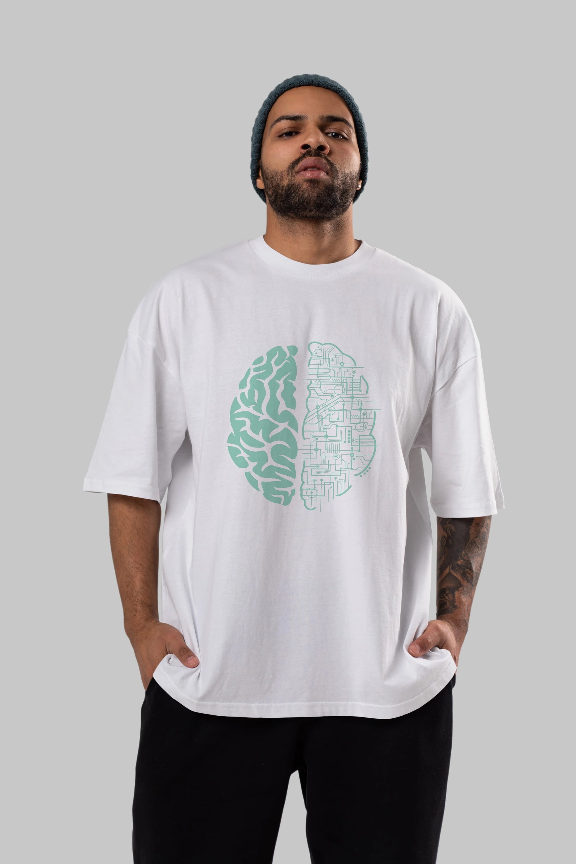 Electric Brain Ön Baskılı Oversize t-shirt %100 pamuk Erkek Kadın Unisex