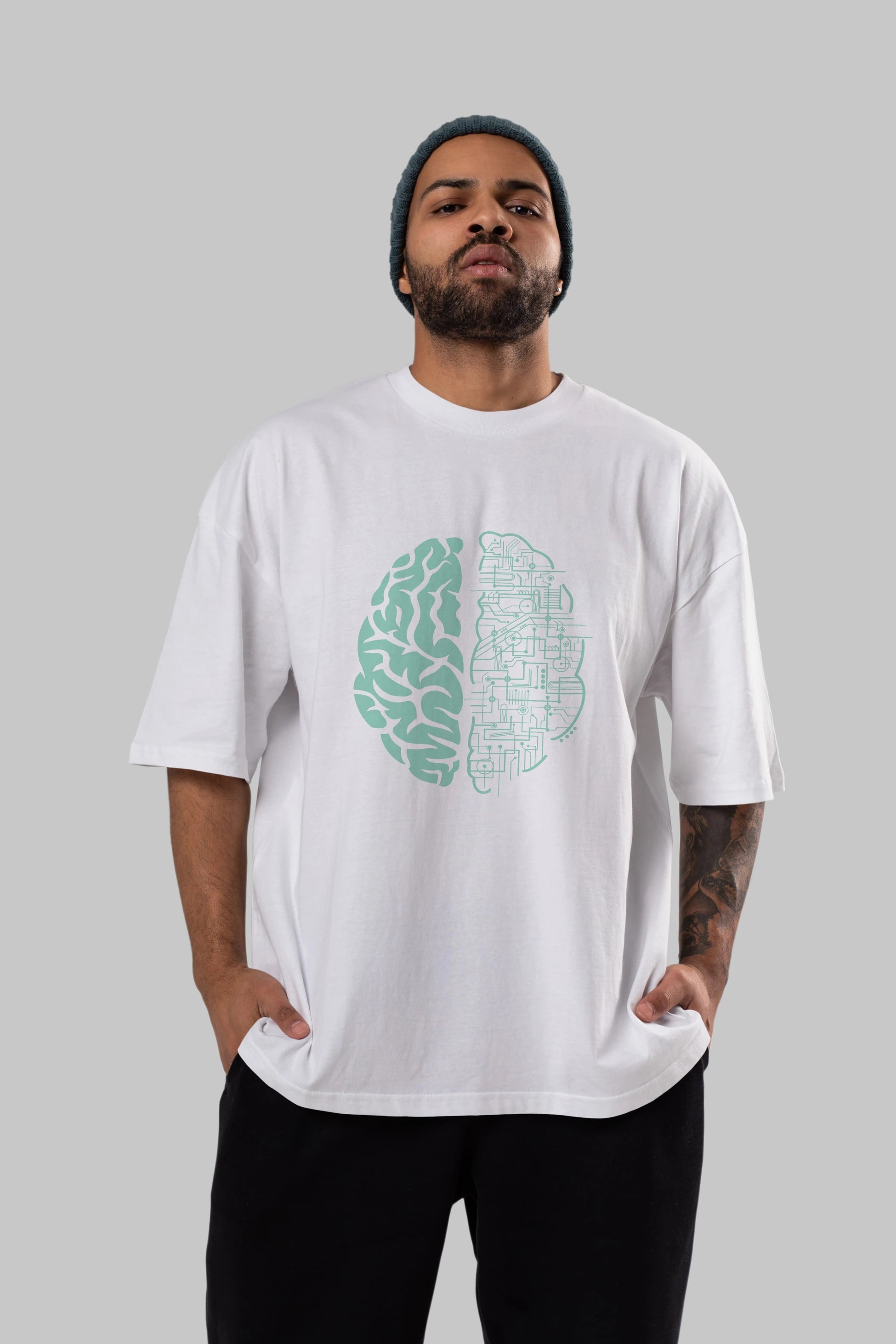 Electric Brain Ön Baskılı Oversize t-shirt %100 pamuk Erkek Kadın Unisex