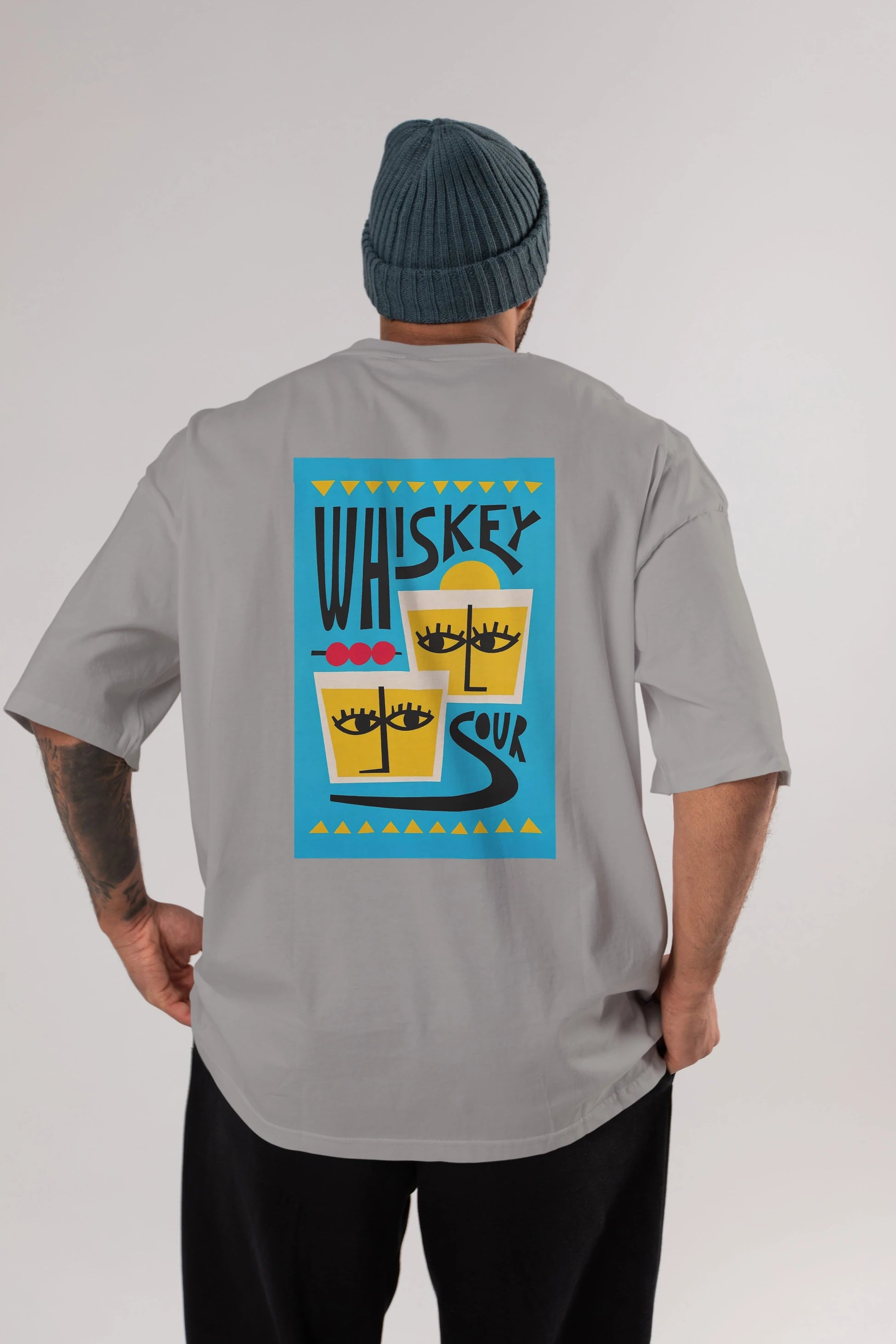 Whiskey Sour 2 Arka Baskılı Oversize t-shirt Erkek Kadın Unisex %100 Pamuk Bisiklet Yaka tişort