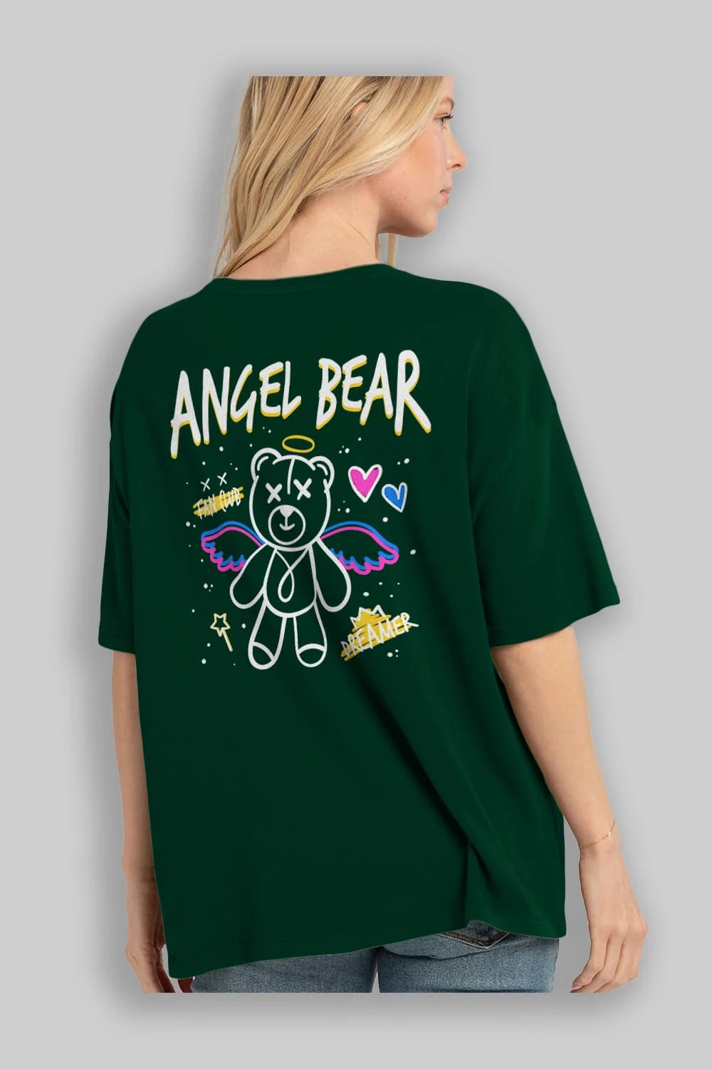 Angel Bear Arka Baskılı Oversize t-shirt Erkek Kadın Unisex