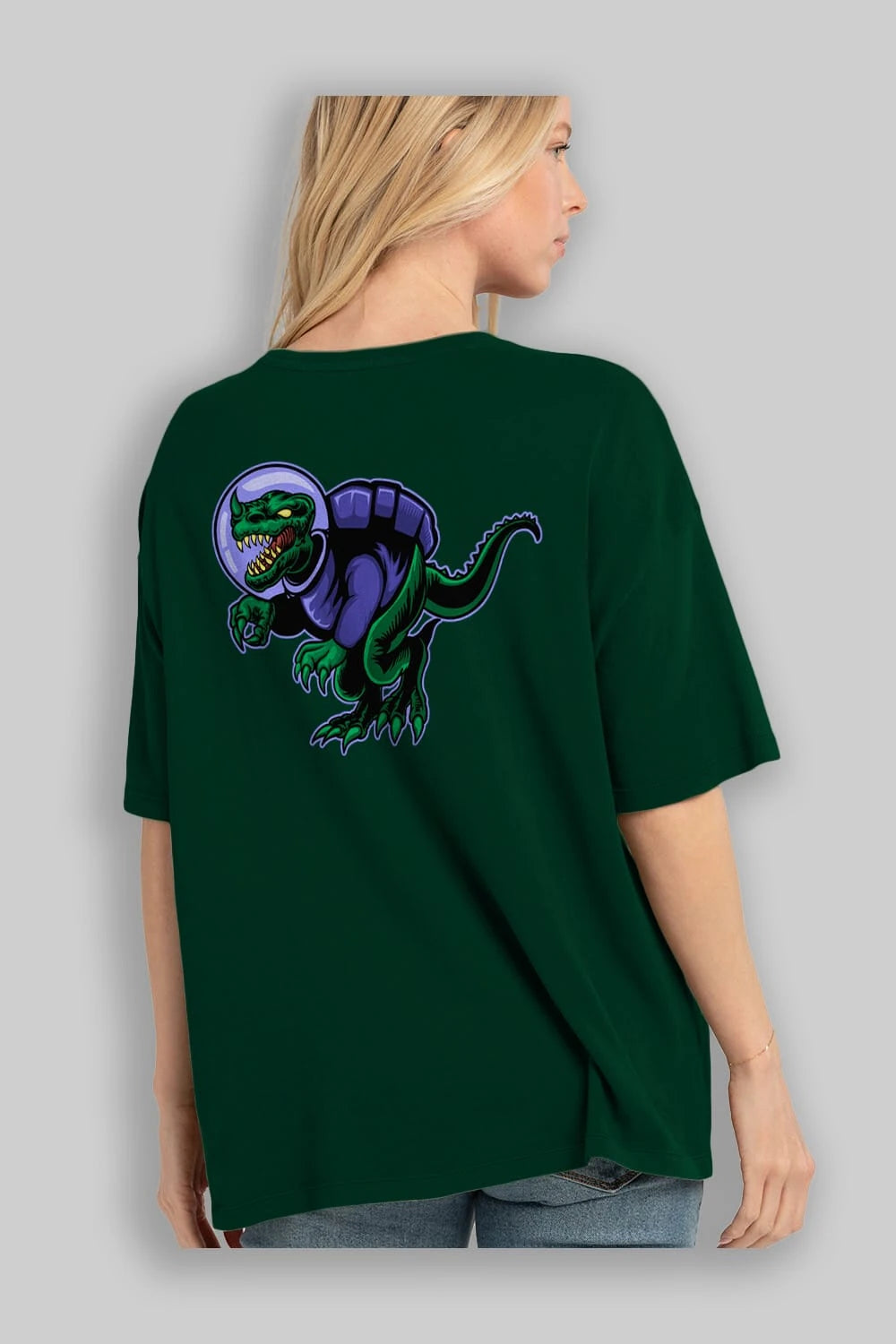 Space Dino Arka Baskılı Oversize t-shirt Erkek Kadın Unisex