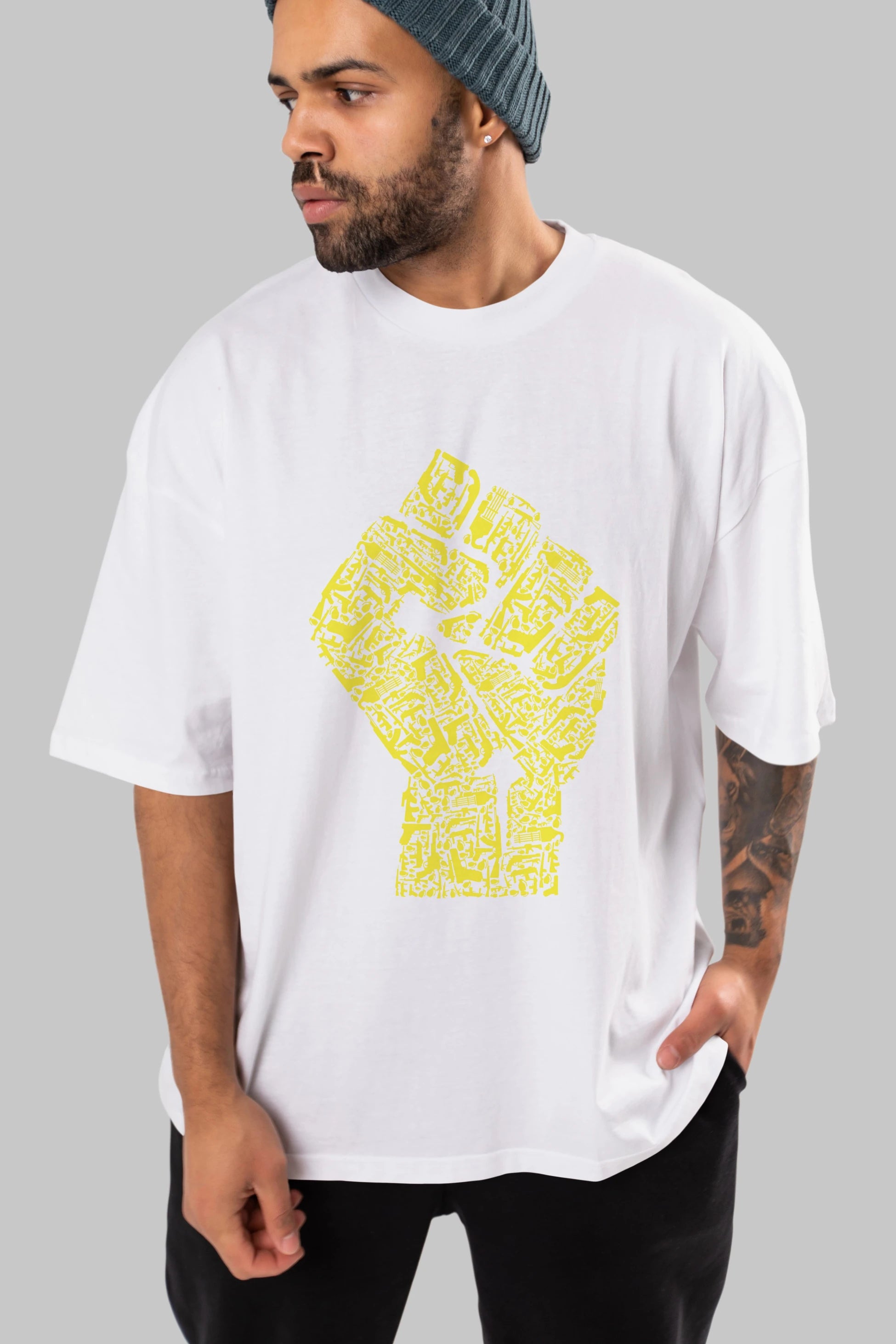 Hand Of Revolution Ön Baskılı Oversize t-shirt %100 pamuk Erkek Kadın Unisex
